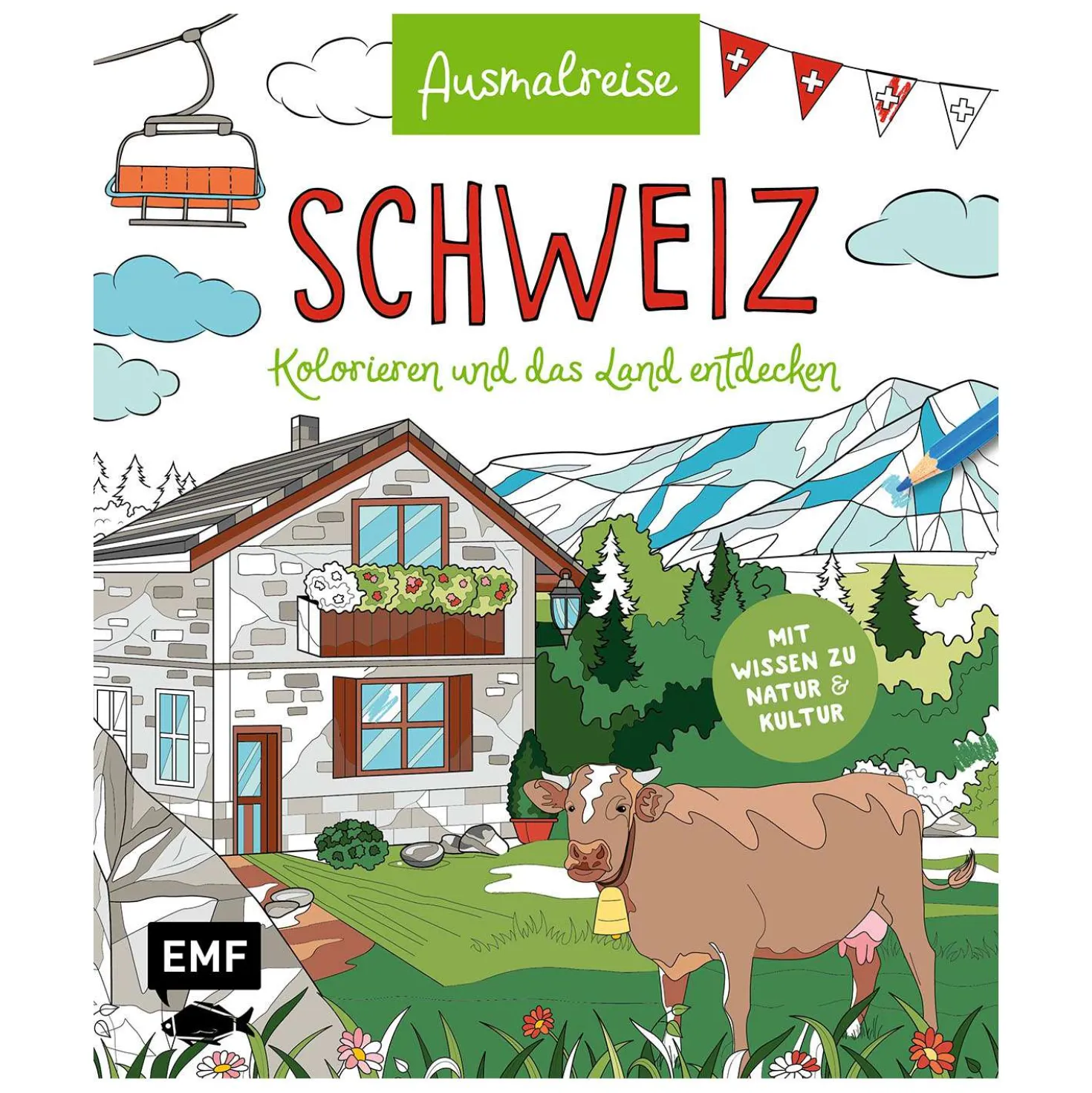 Ausmalreise Schweiz – Kolorieren und das Land entdecken