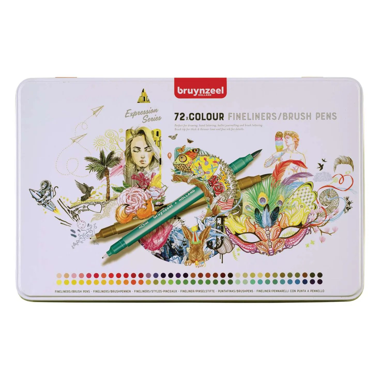 Bruynzeel Creatives Fineliner Brush Pen Sets im Metall-Etui