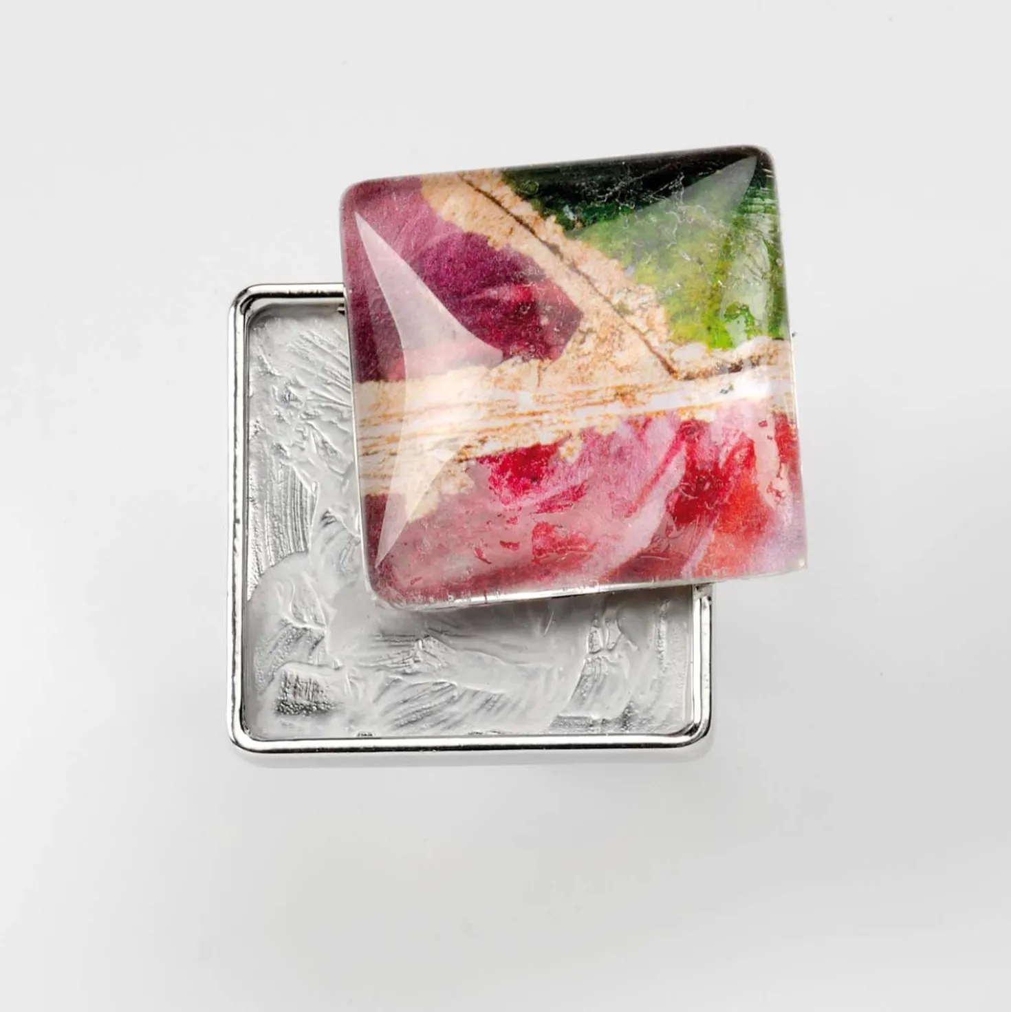 Cabochon Ohrhänger mit Clipverschluss, rund, silberfarben
