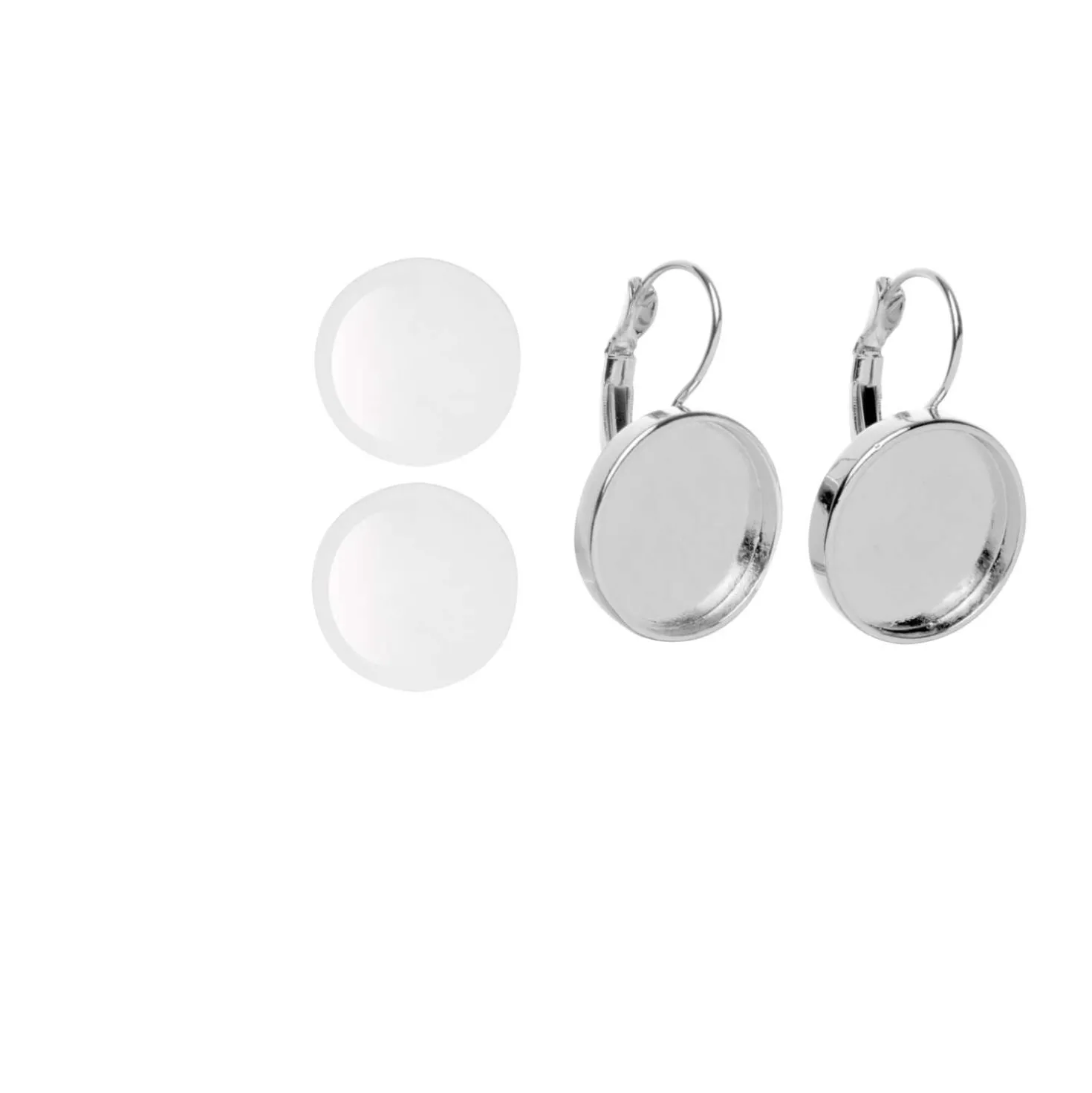 Cabochon Ohrhänger mit Clipverschluss, rund, silberfarben