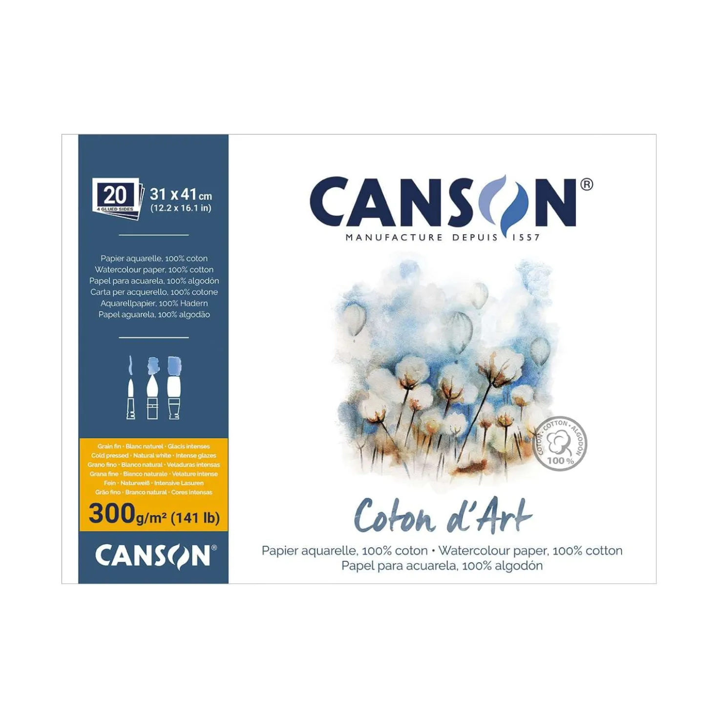 CANSON® Coton d’Art Aquarellblock Feinkorn, rundum geleimt