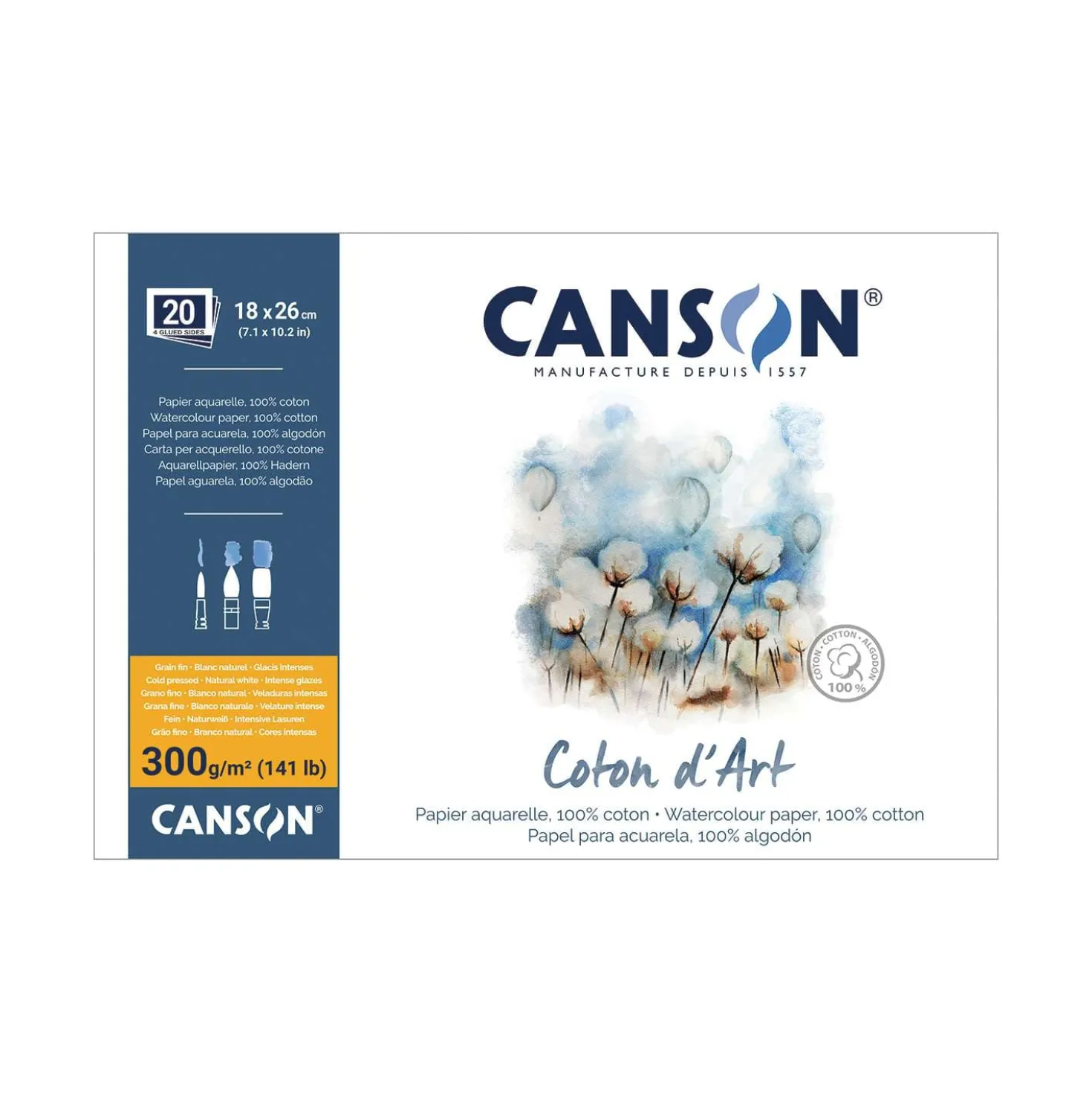 CANSON® Coton d’Art Aquarellblock Feinkorn, rundum geleimt