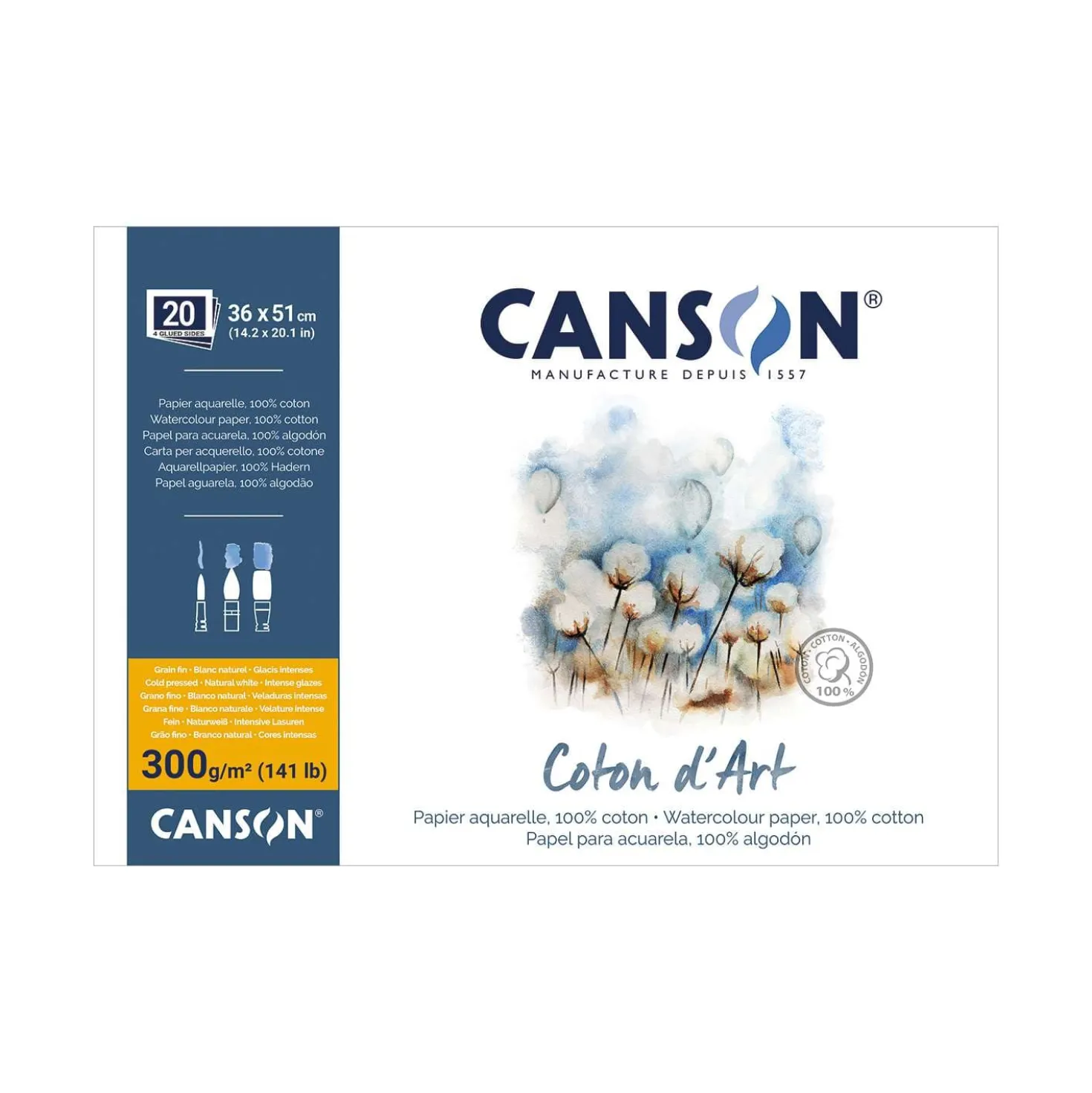 CANSON® Coton d’Art Aquarellblock Feinkorn, rundum geleimt