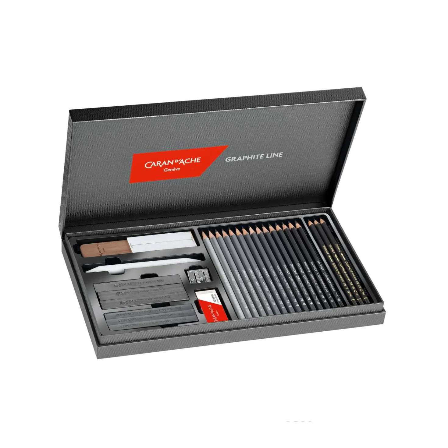 CARAN d’ACHE® Holzkoffer 15 Härtegrade GRAPHITE LINE, Black Edition