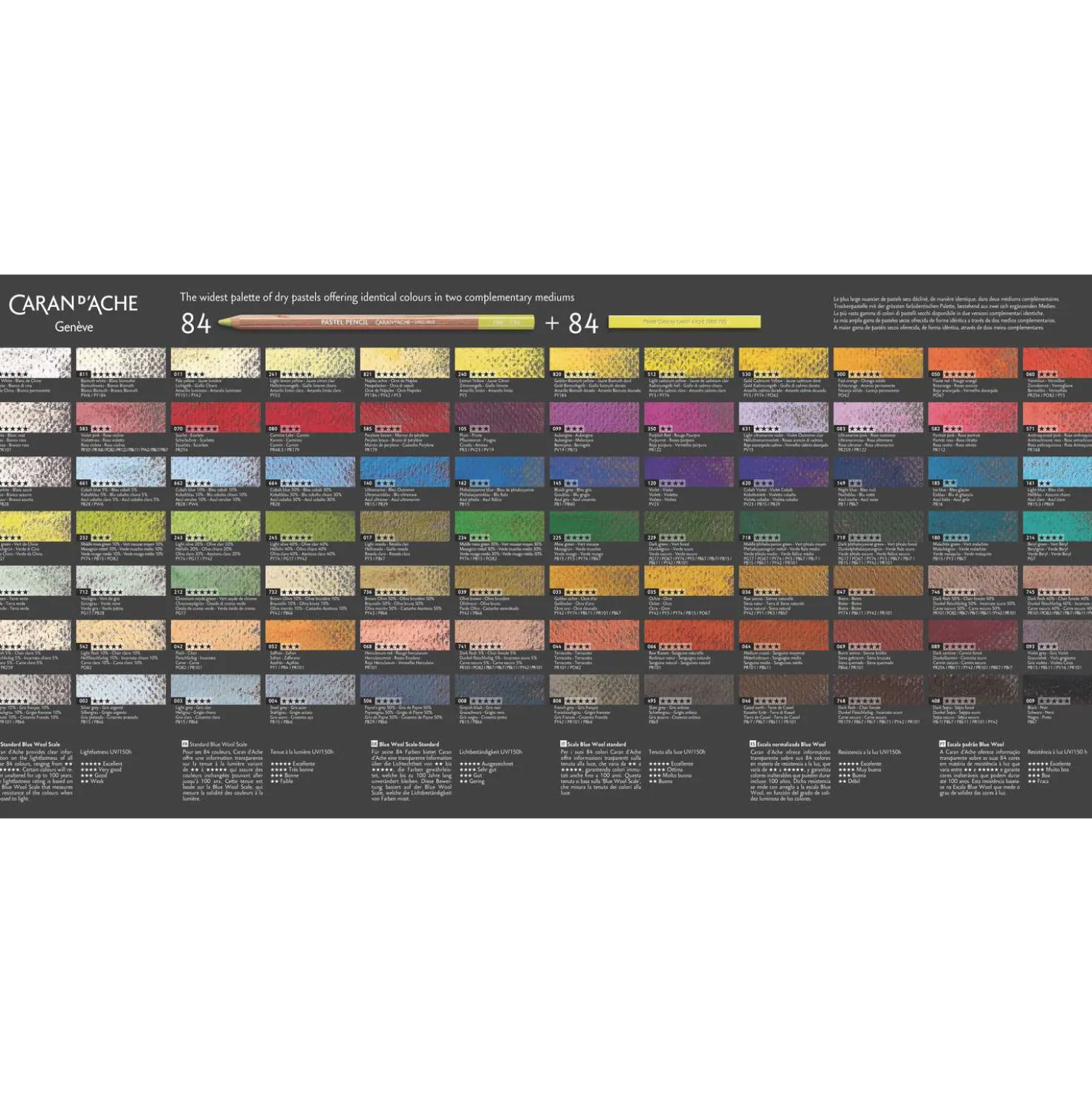 CARAN D'ACHE® Pastel Pencils Pastellstift, Holzkoffer mit 84 Farben