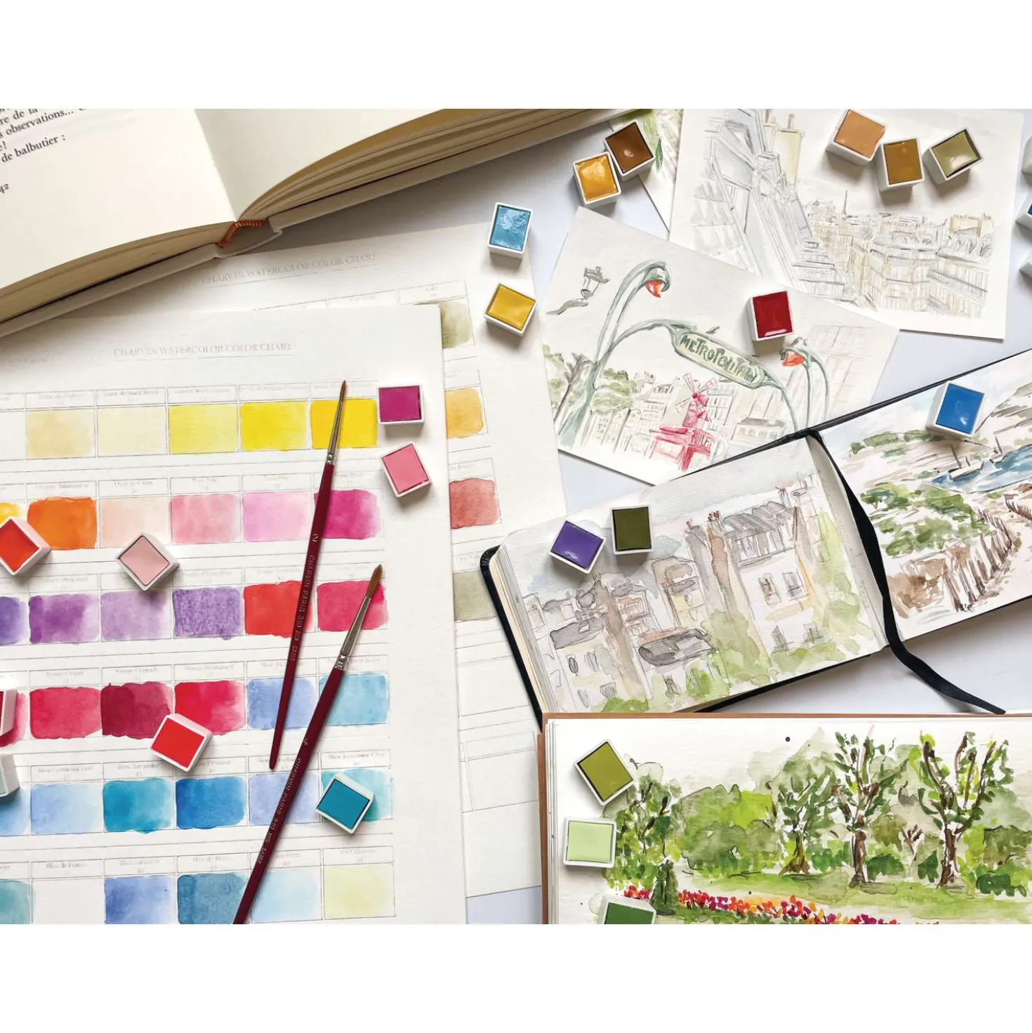 CHARVIN extrafeine Aquarellfarbe, 1/2 Näpfchen, Einzelfarben