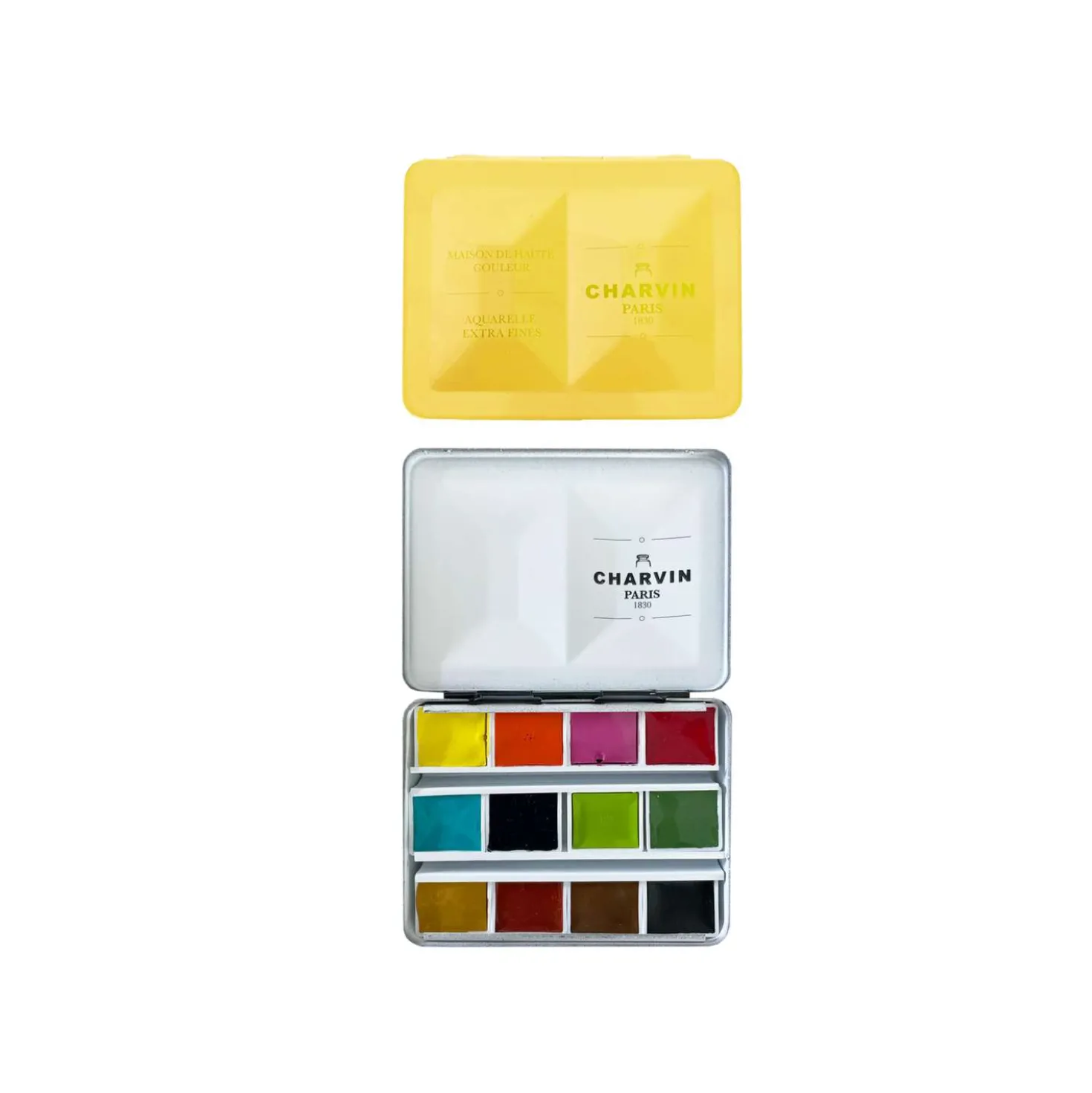 CHARVIN extrafeine Aquarellfarbe, 12 x 1/2 Näpf., Metallkasten