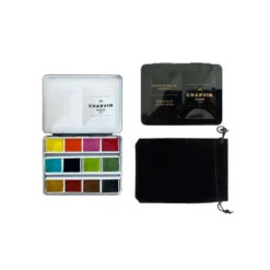 CHARVIN extrafeine Aquarellfarbe, 12 x 1/2 Näpf., Metallkasten