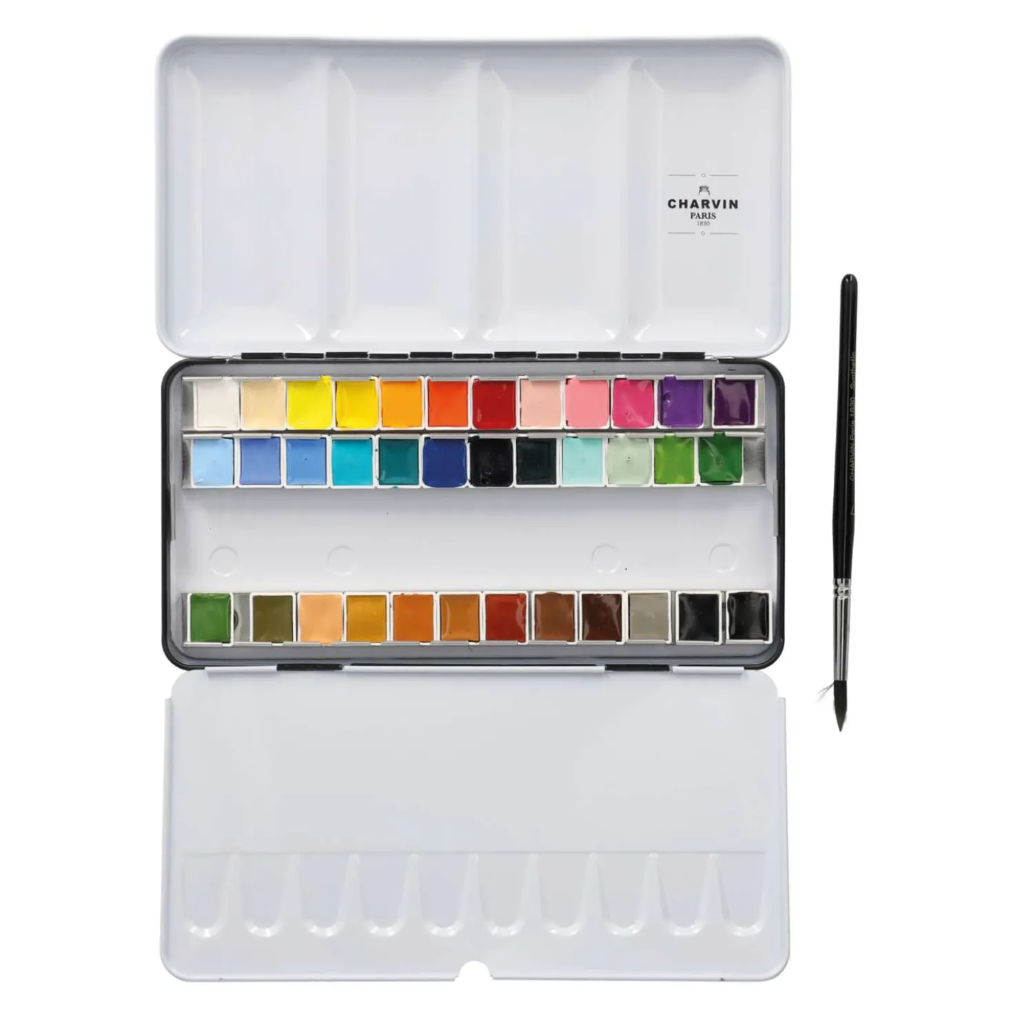 CHARVIN extrafeine Aquarellfarbe, 36 x 1/2 Näpf. und 1 Pinsel, Metallkasten