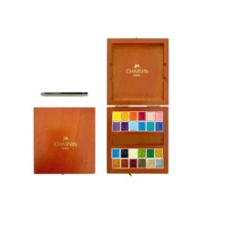 CHARVIN extrafeine Aquarellfarbe, 24 halbe Näpfchen, Holzkasten