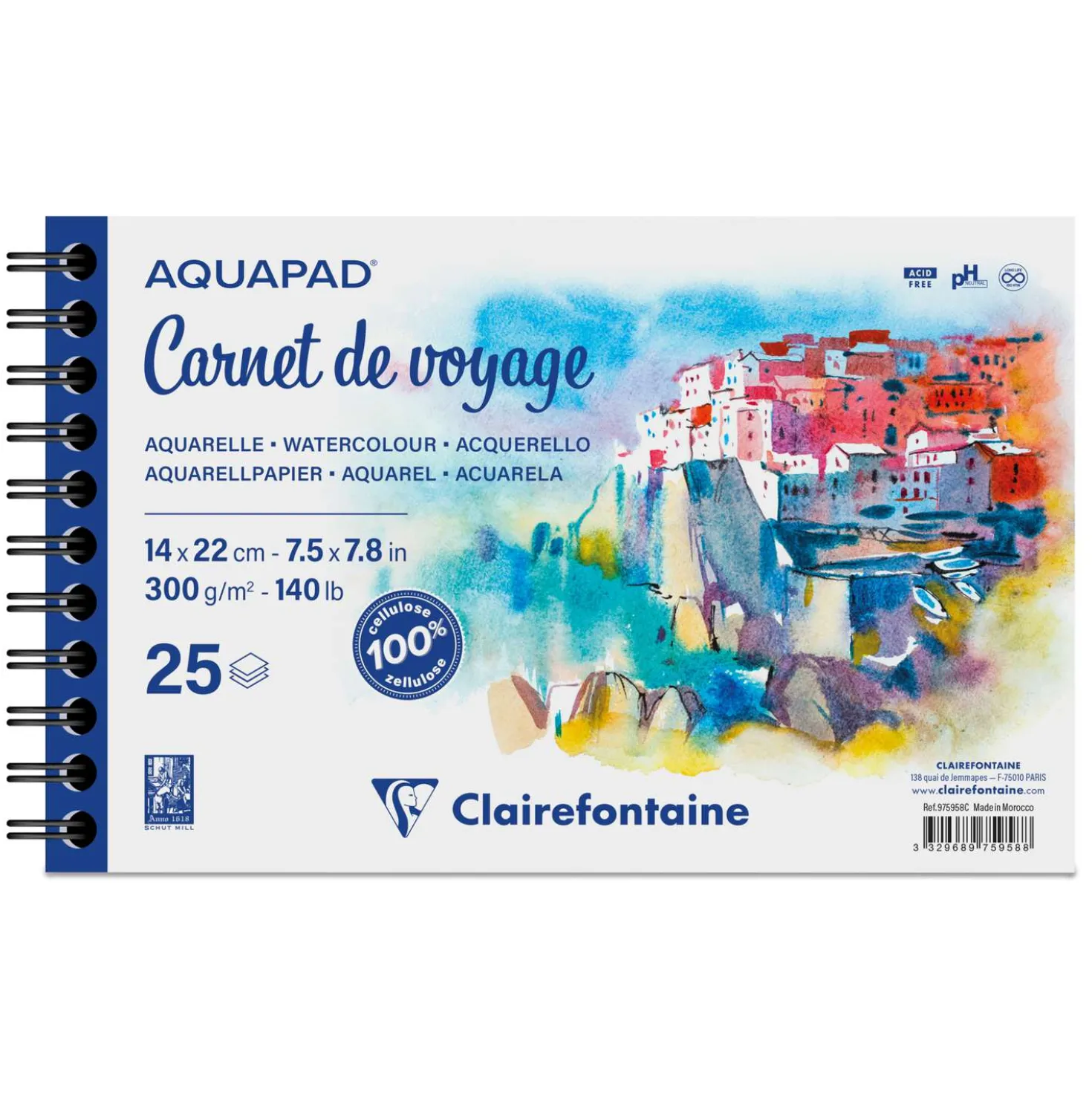 Clairefontaine AQUAPAD® Carnet de Voyage, spiralgebundenes Skizzenbuch