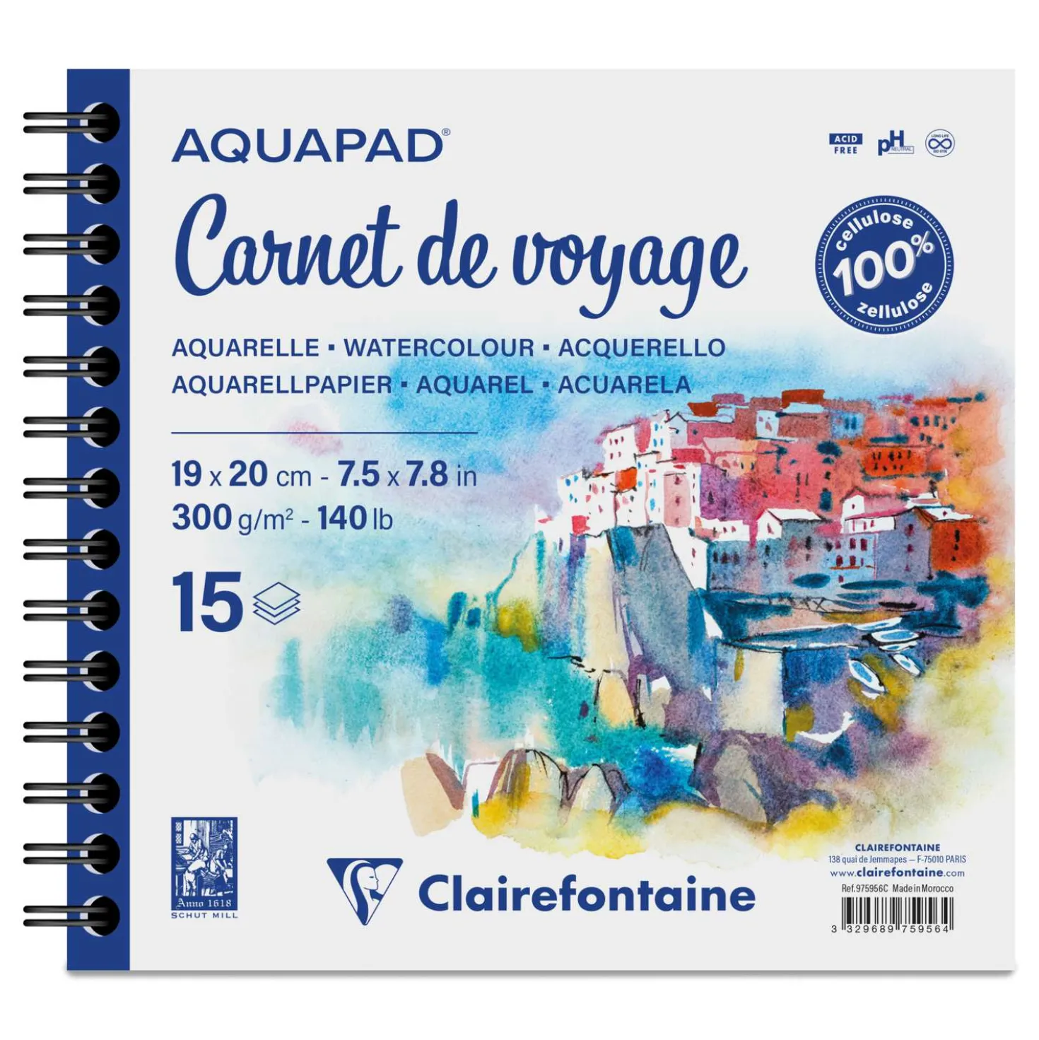 Clairefontaine AQUAPAD® Carnet de Voyage, spiralgebundenes Skizzenbuch