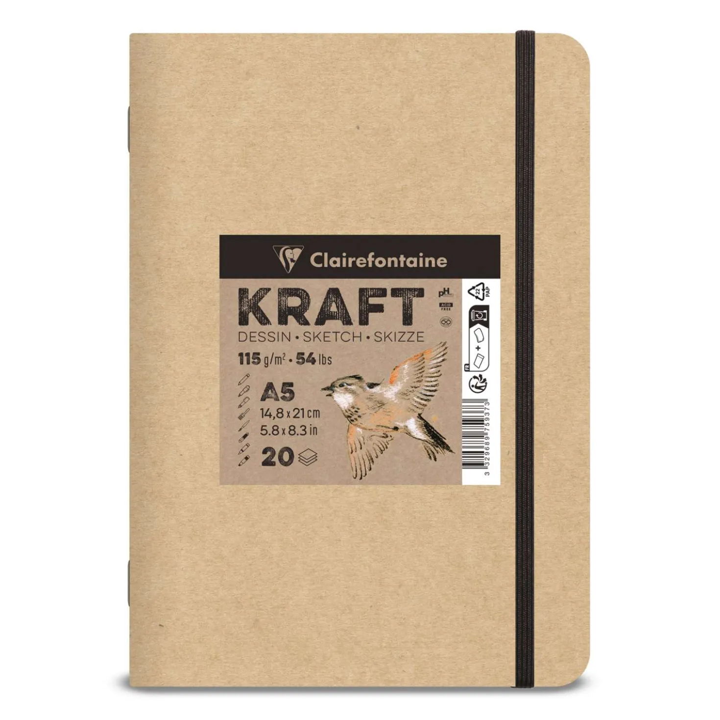 Clairefontaine Kraftpapier Natur, geheftetes Skizzenbuch