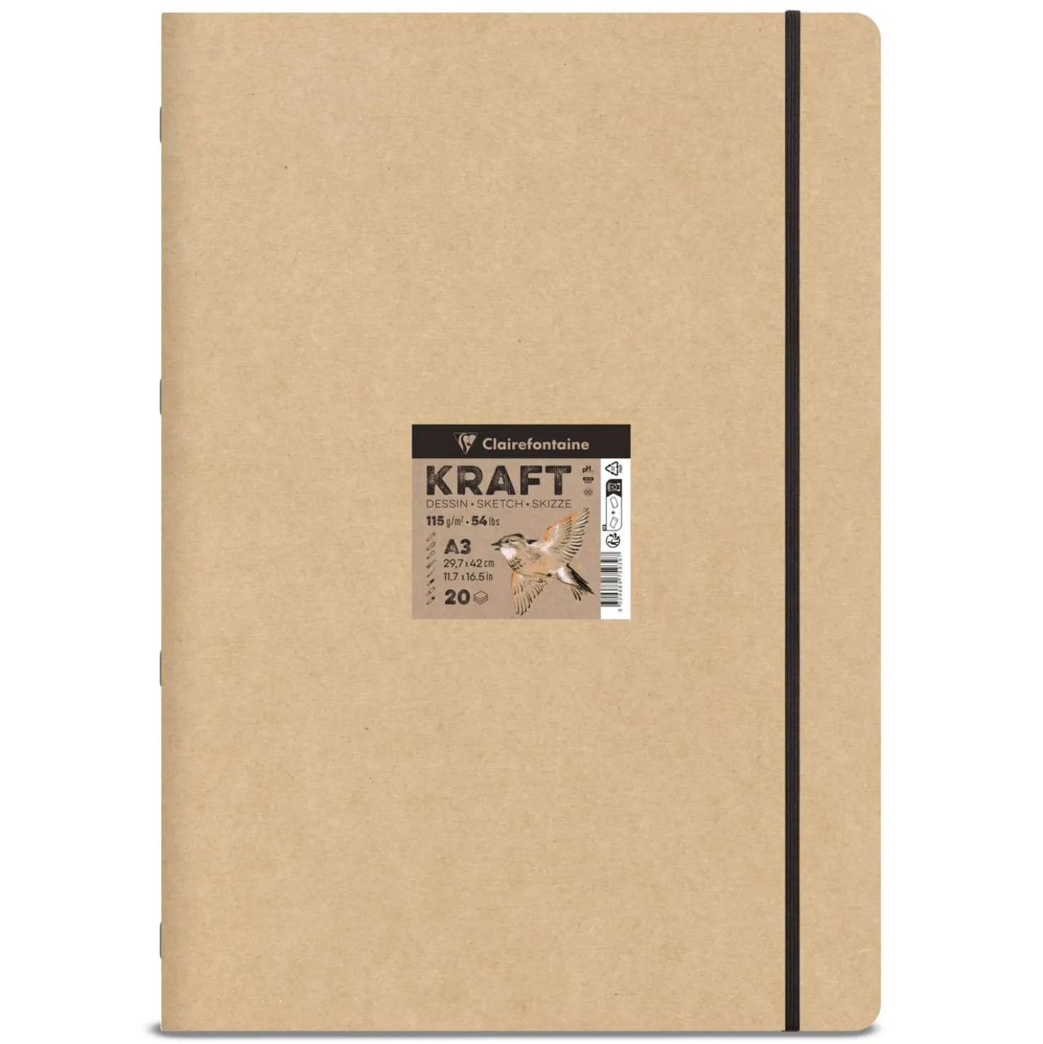 Clairefontaine Kraftpapier Natur, geheftetes Skizzenbuch