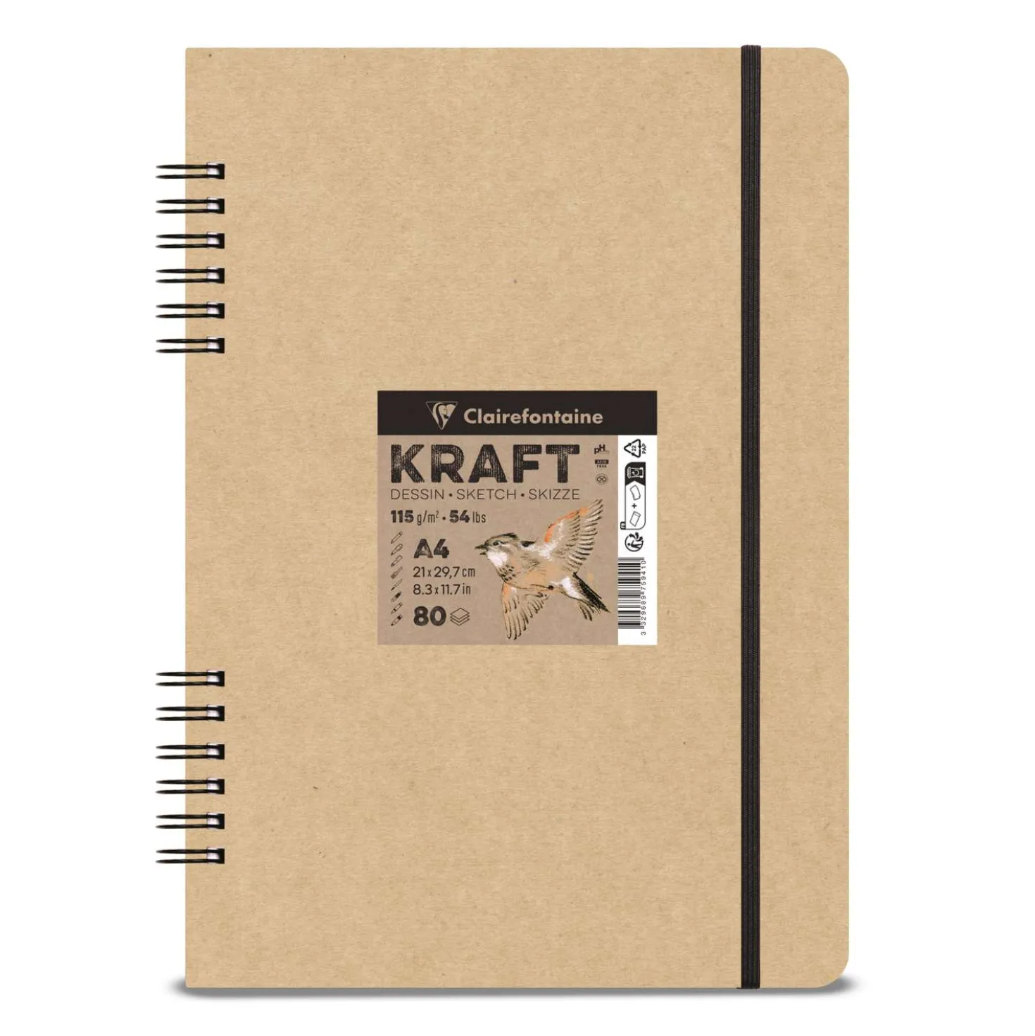 Clairefontaine Kraftpapier Natur, Skizzenbuch mit Doppelspirale