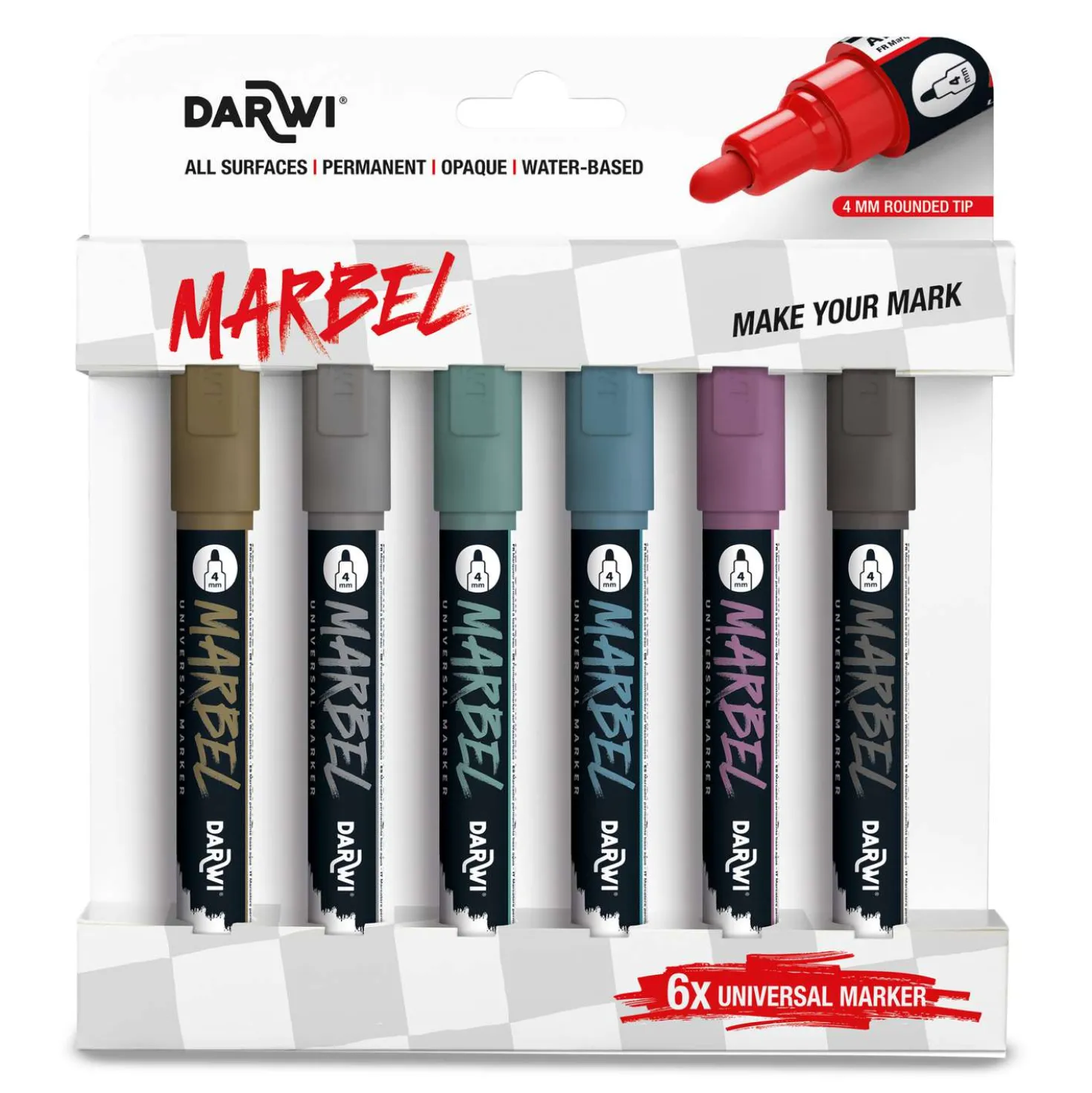 DARWI® Marbel Universalmarker 6er-Sets, 4 mm Rundspitze