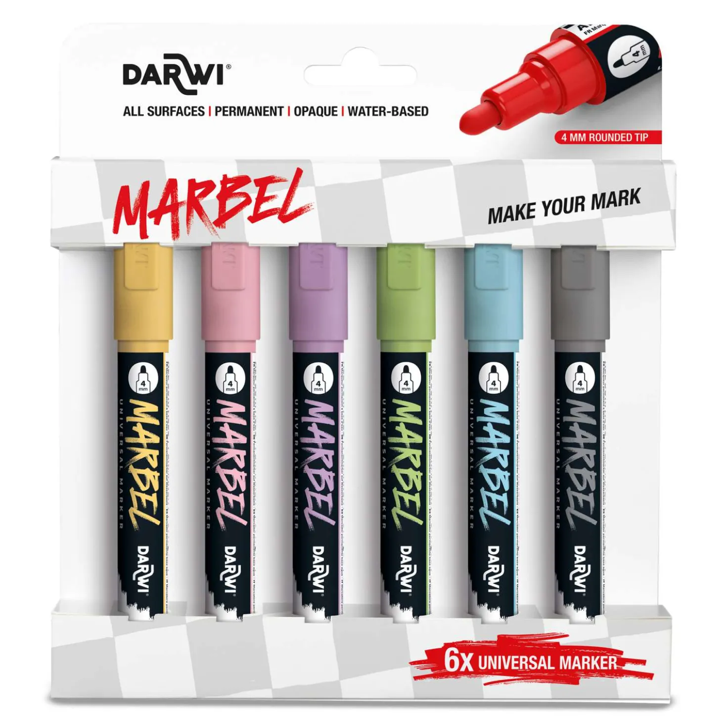 DARWI® Marbel Universalmarker 6er-Sets, 4 mm Rundspitze