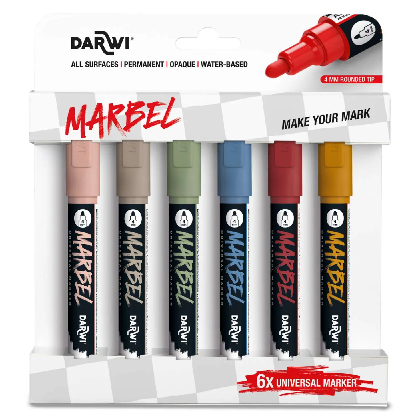 DARWI® Marbel Universalmarker 6er-Sets, 4 mm Rundspitze