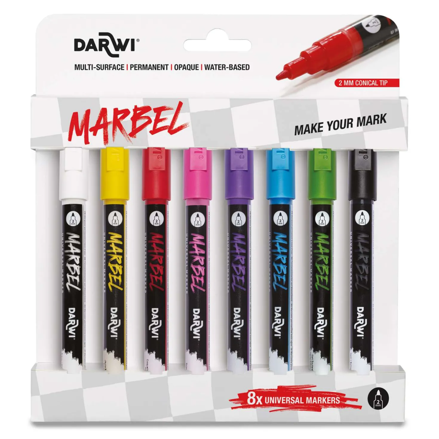 DARWI® MARBEL Universalmarker, 8er-Sets, 2 mm Spitze