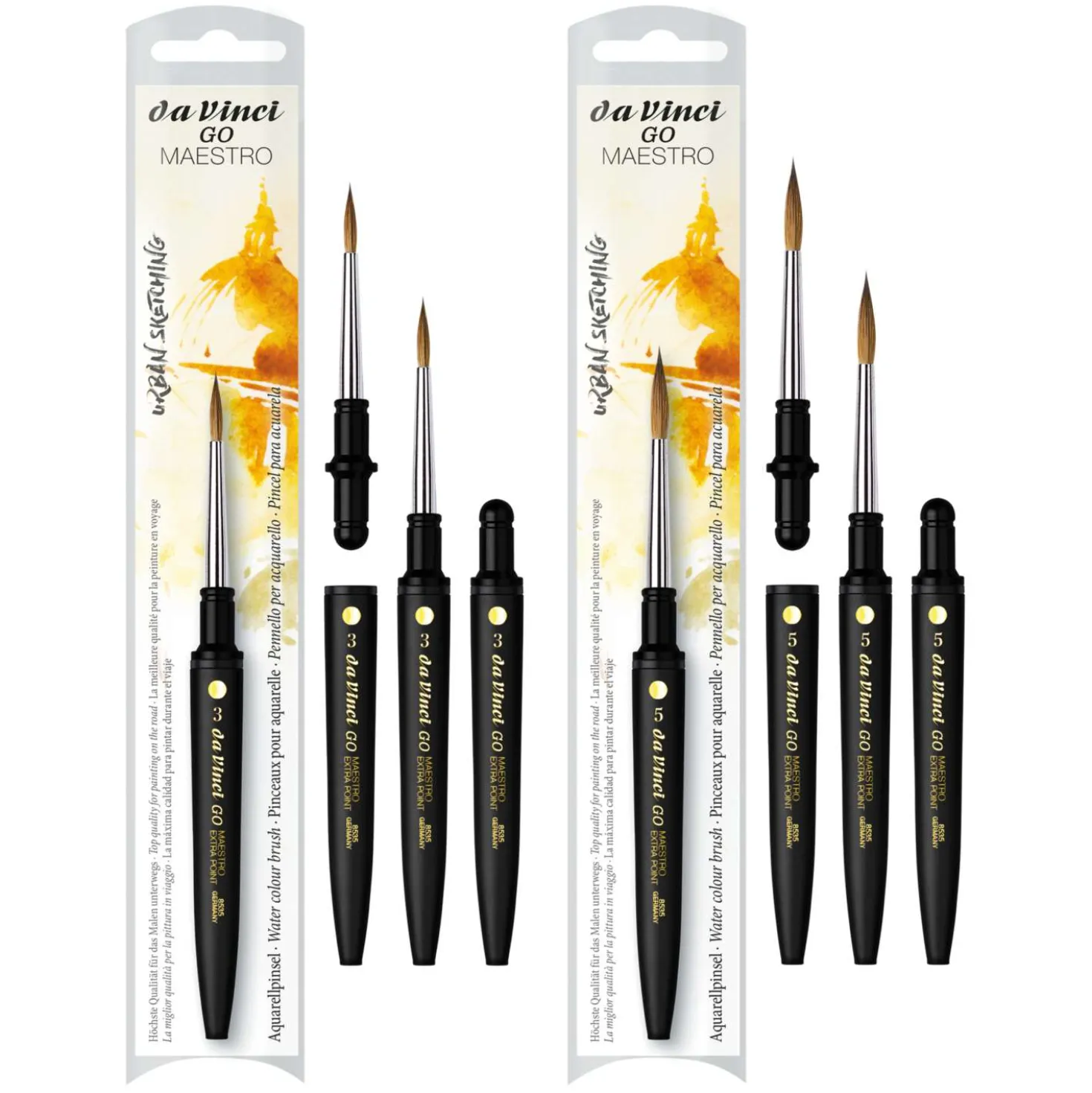 da Vinci GO MAESTRO Reise-Aquarellpinsel, rund mit extrem feiner Nadelspitze, Serie 8535