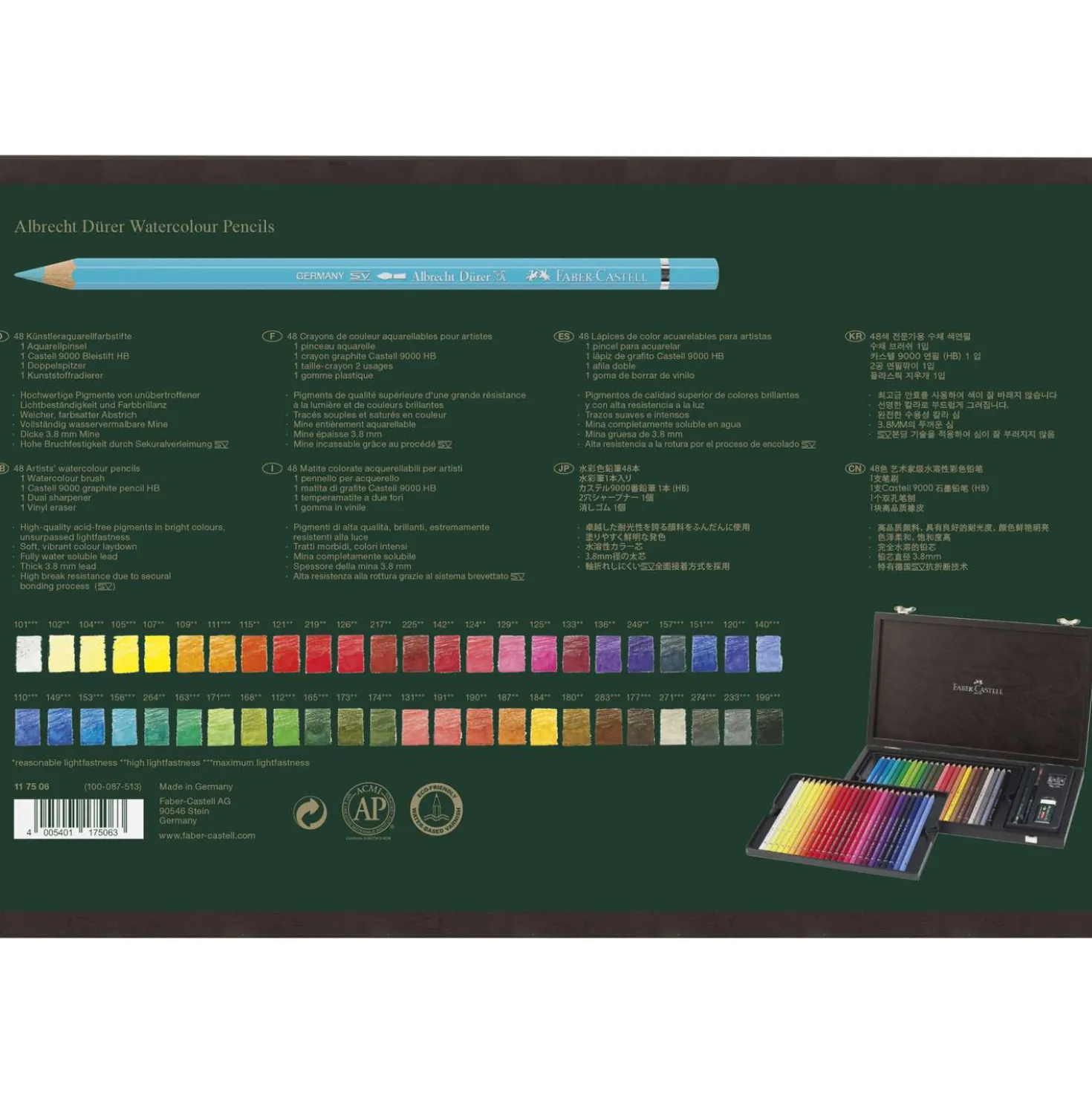 FABER-CASTELL Albrecht Dürer Künstler-Aquarellstifte Holzkoffer plus Accessoires
