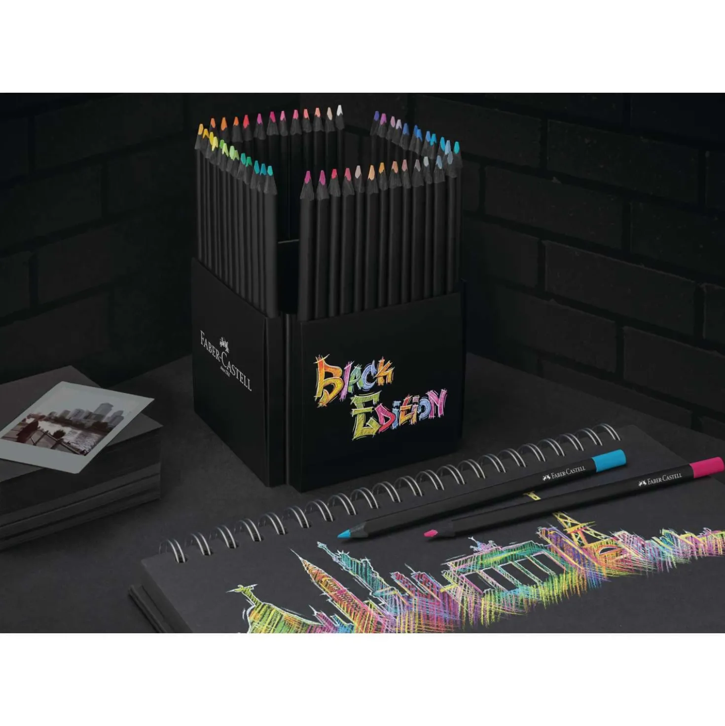 FABER-CASTELL Black Edition Buntstifte, Kartonetui + Aufsteller Stifte Halter, Sets