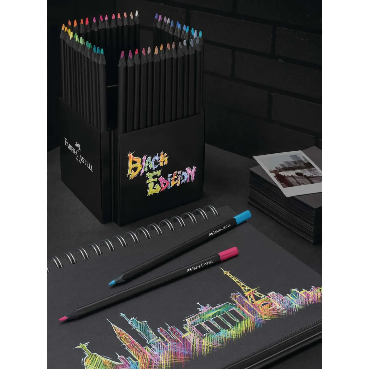 FABER-CASTELL Black Edition Buntstifte, Kartonetui + Aufsteller Stifte Halter, Sets