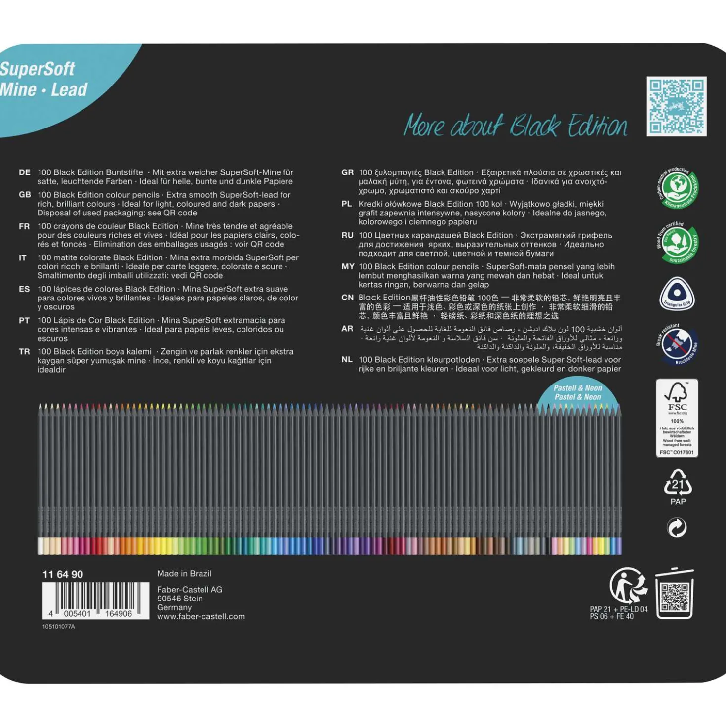 FABER-CASTELL Black Edition Buntstifte, 100er-Metalletui