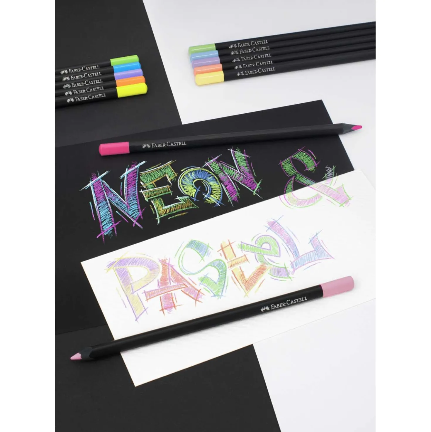 FABER-CASTELL Black Edition Buntstifte Neon & Pastell, 12er-Kartonetui