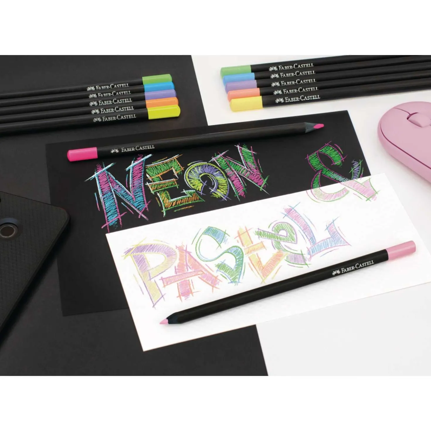 FABER-CASTELL Black Edition Buntstifte Neon & Pastell, 12er-Kartonetui