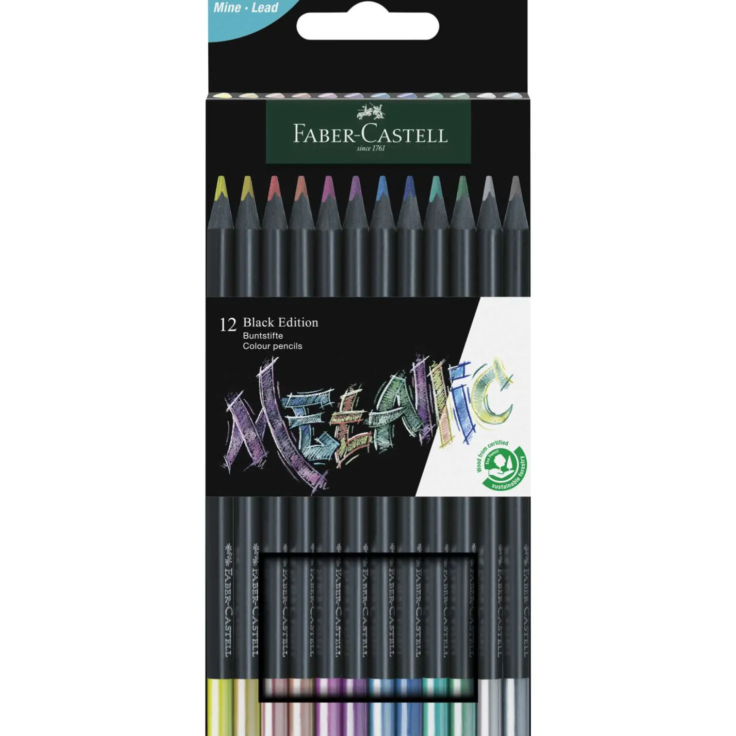 FABER-CASTELL Black Edition Buntstifte Metallic, 12er-Kartonetui