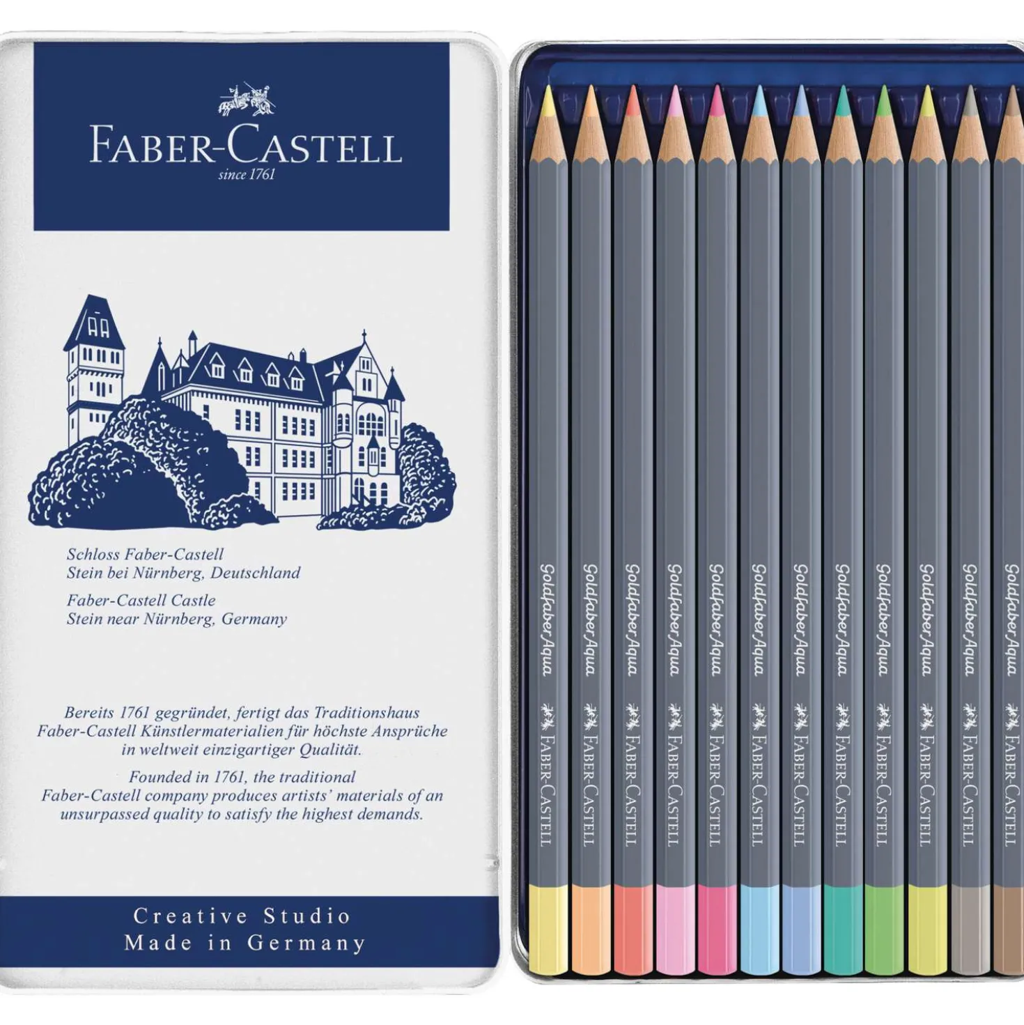 FABER-CASTELL Goldfaber Aqua Aquarellstift, Pastelltöne, 12er Metalletui
