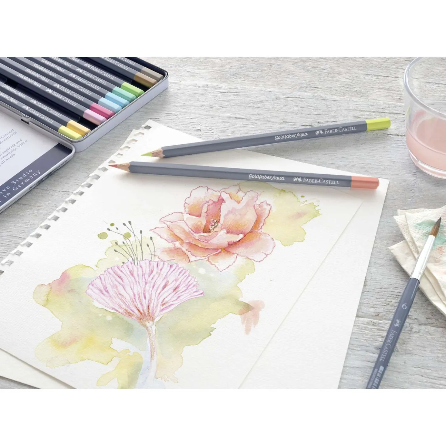 FABER-CASTELL Goldfaber Aqua Aquarellstift, Pastelltöne, 12er Metalletui
