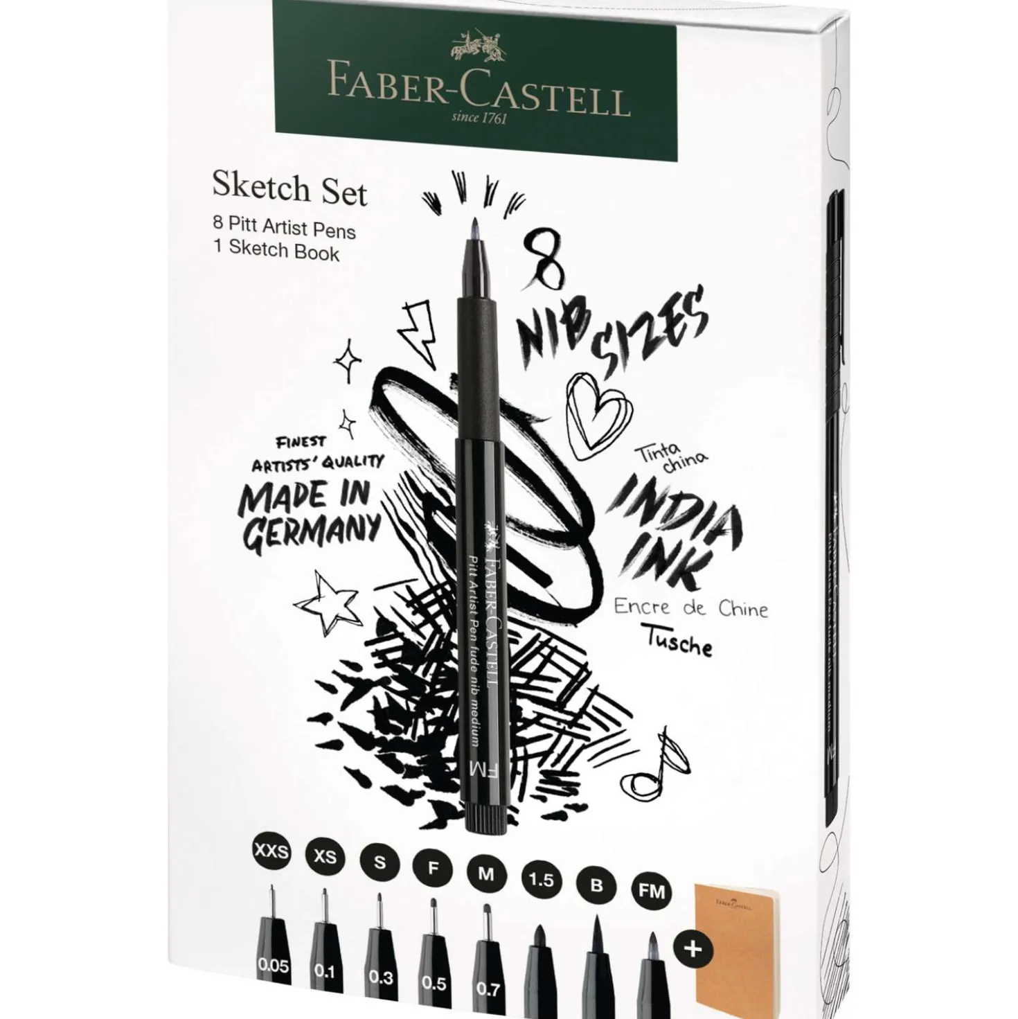 FABER-CASTELL Pitt Artist Pen-Set + Sketchbook