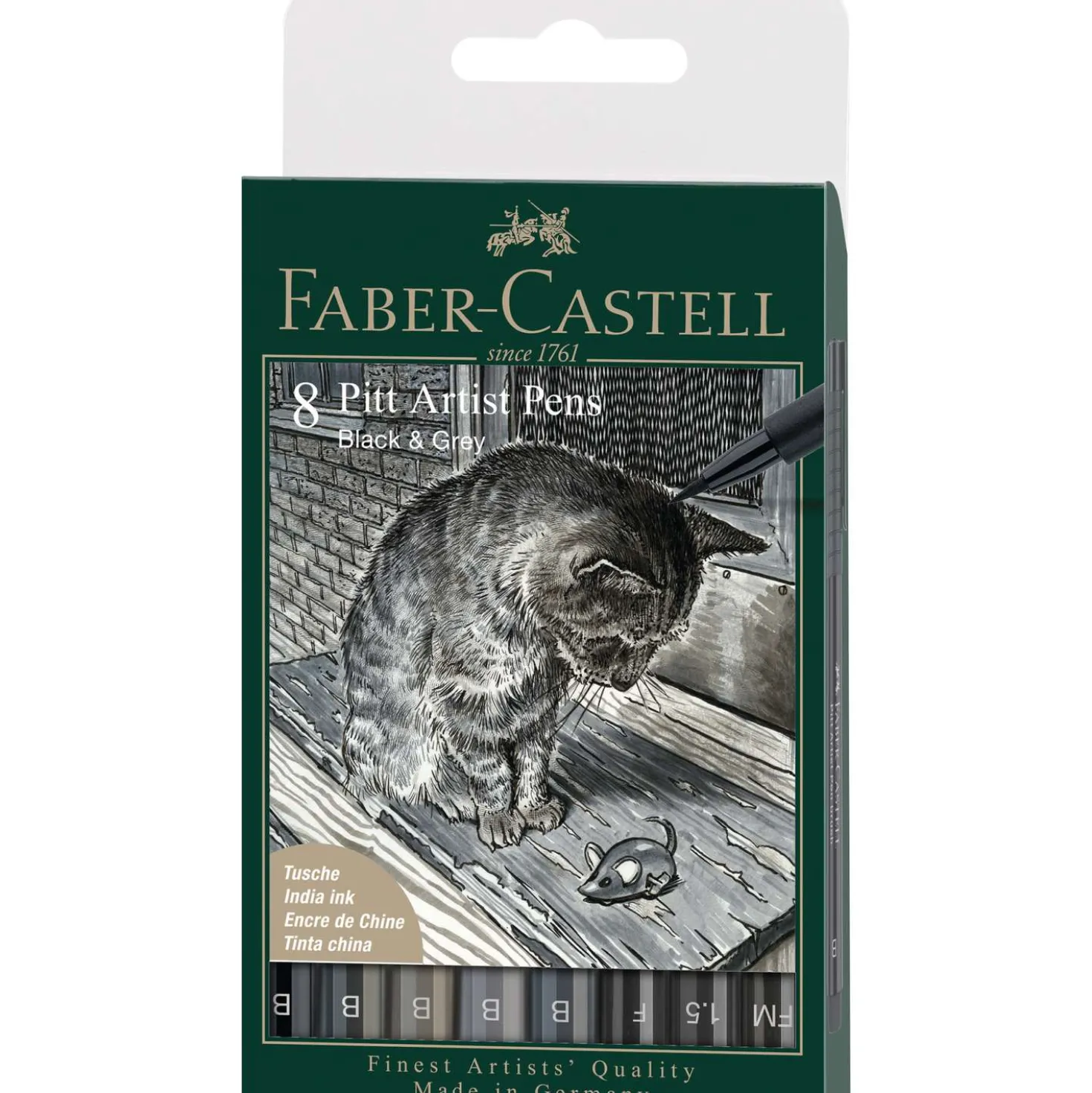 FABER-CASTELL Pitt Artist Pen Tuschestift, 8er-Set, Black & Grey