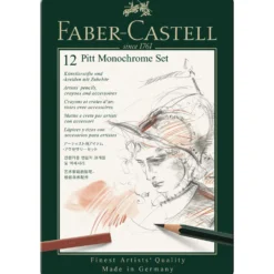 FABER-CASTELL PITT® Monochrome 12-teiliges Zeichenset im Metall-Etui