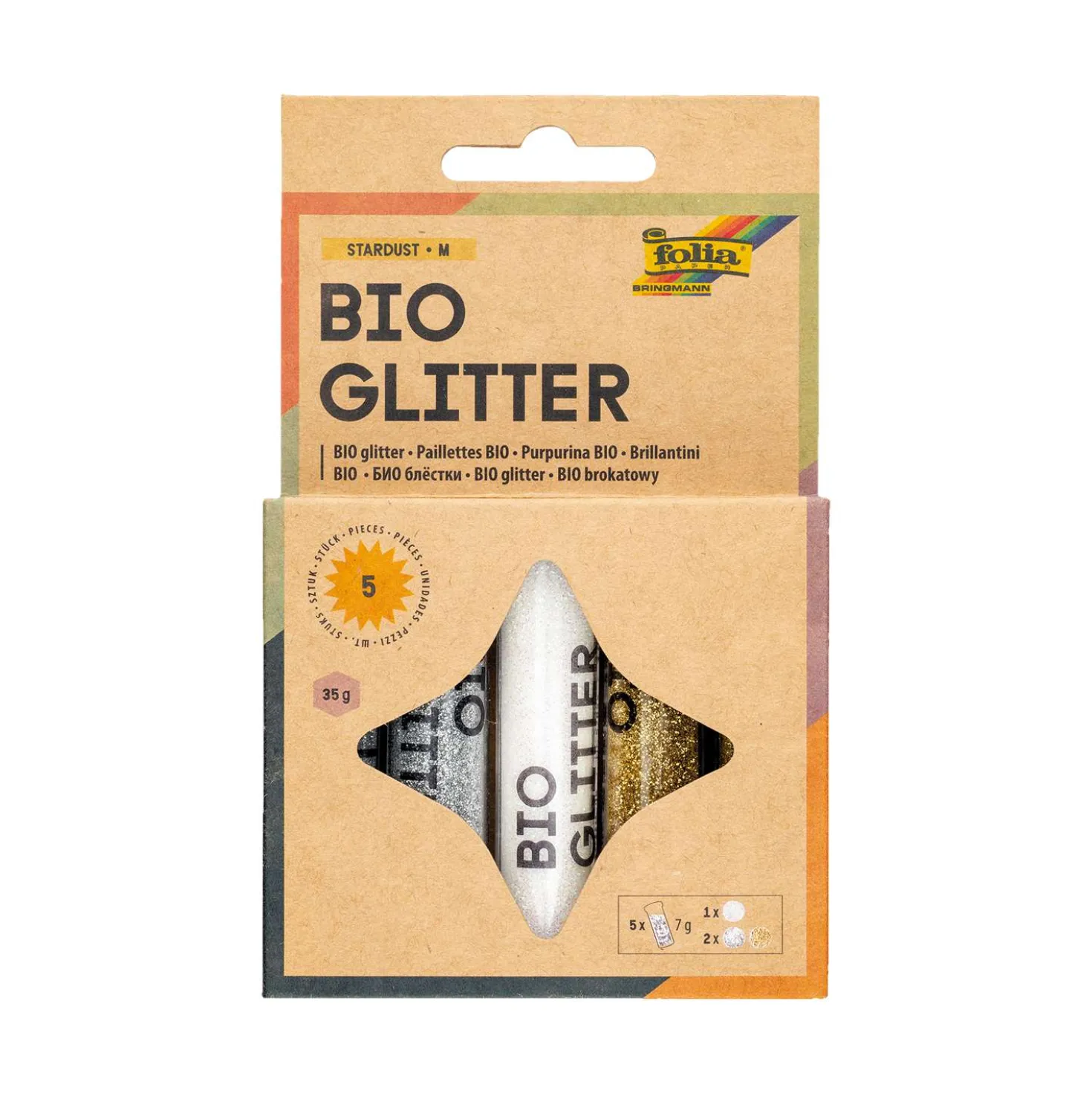 folia® Bio-Glitter-Mix-Sets, 5 Tuben