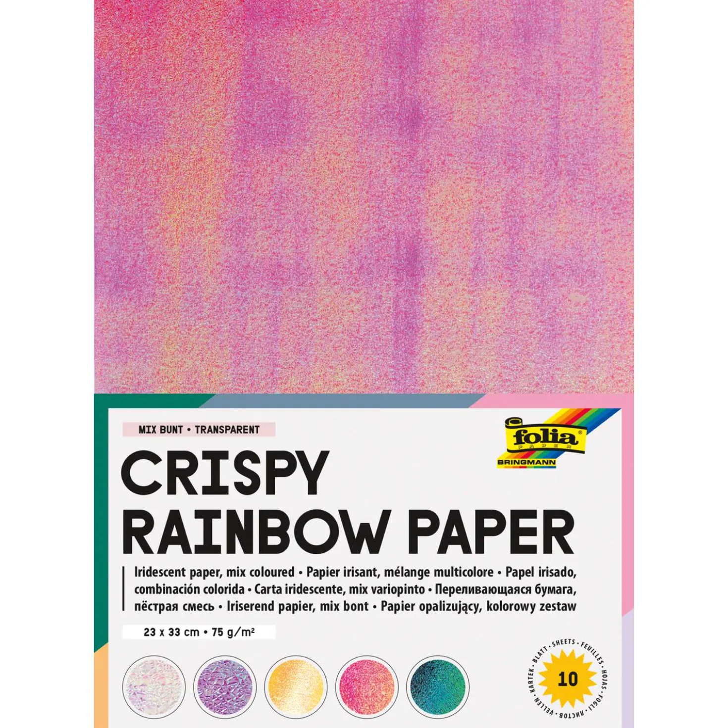 folia® Crispy Rainbow Paper Tonpapier, 10 Bogen