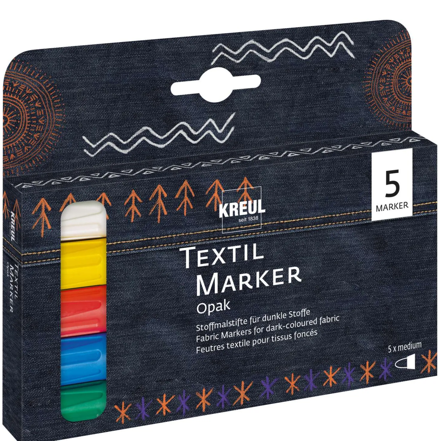 KREUL Textil Marker Opak, medium, 5er-Set