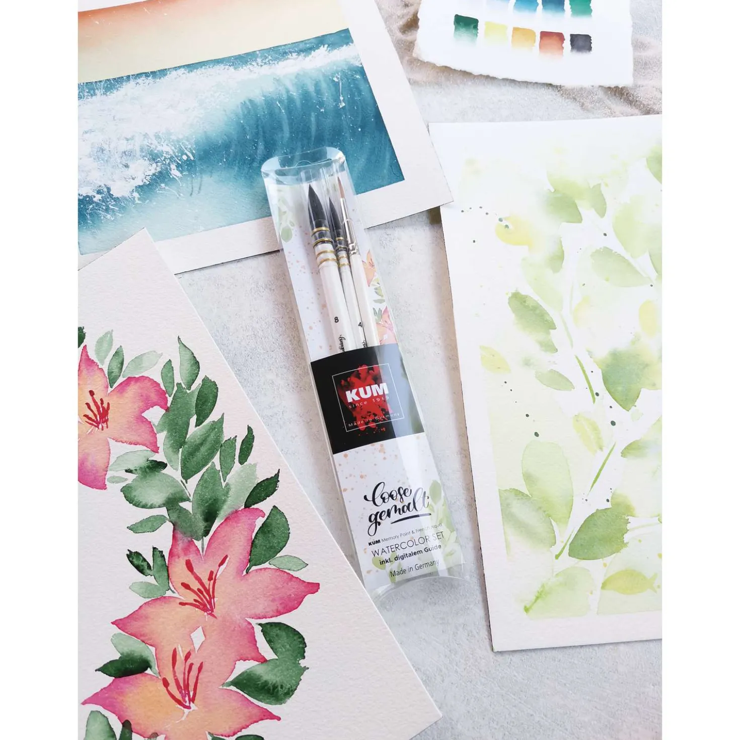 KUM® x loosegemalt, Aquarellpinsel-Set, 3-teilig