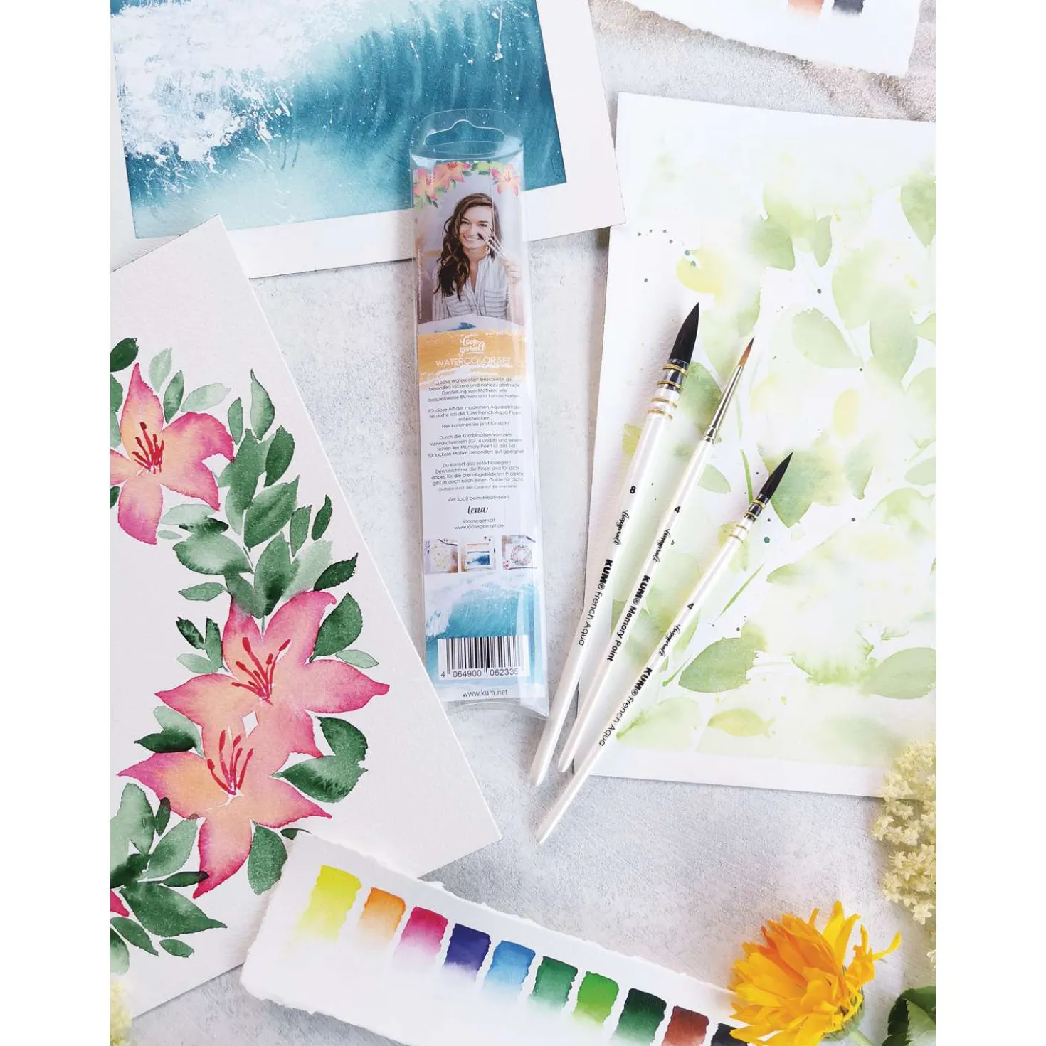 KUM® x loosegemalt, Aquarellpinsel-Set, 3-teilig