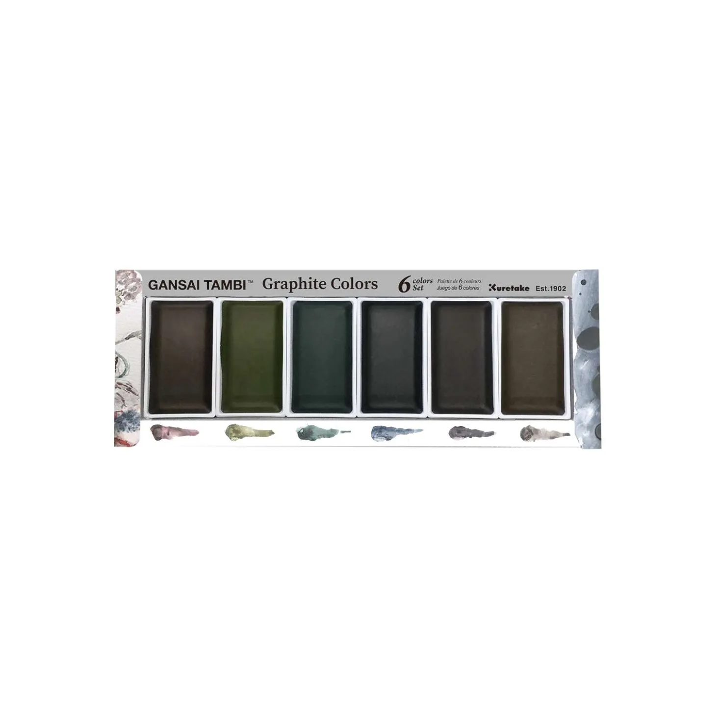Kuretake GANSAI TAMBI™ Graphit Aquarellfarben Set, 6 Farben