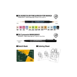 Kuretake ZIG® KURECOLOR® Fine & Brush for Manga, Starter Set