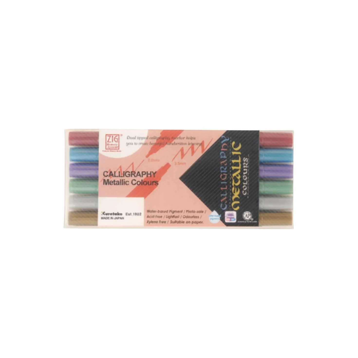 Kuretake ZIG® Memory System™ Kalligrafie Metallic Set, 6 Farben