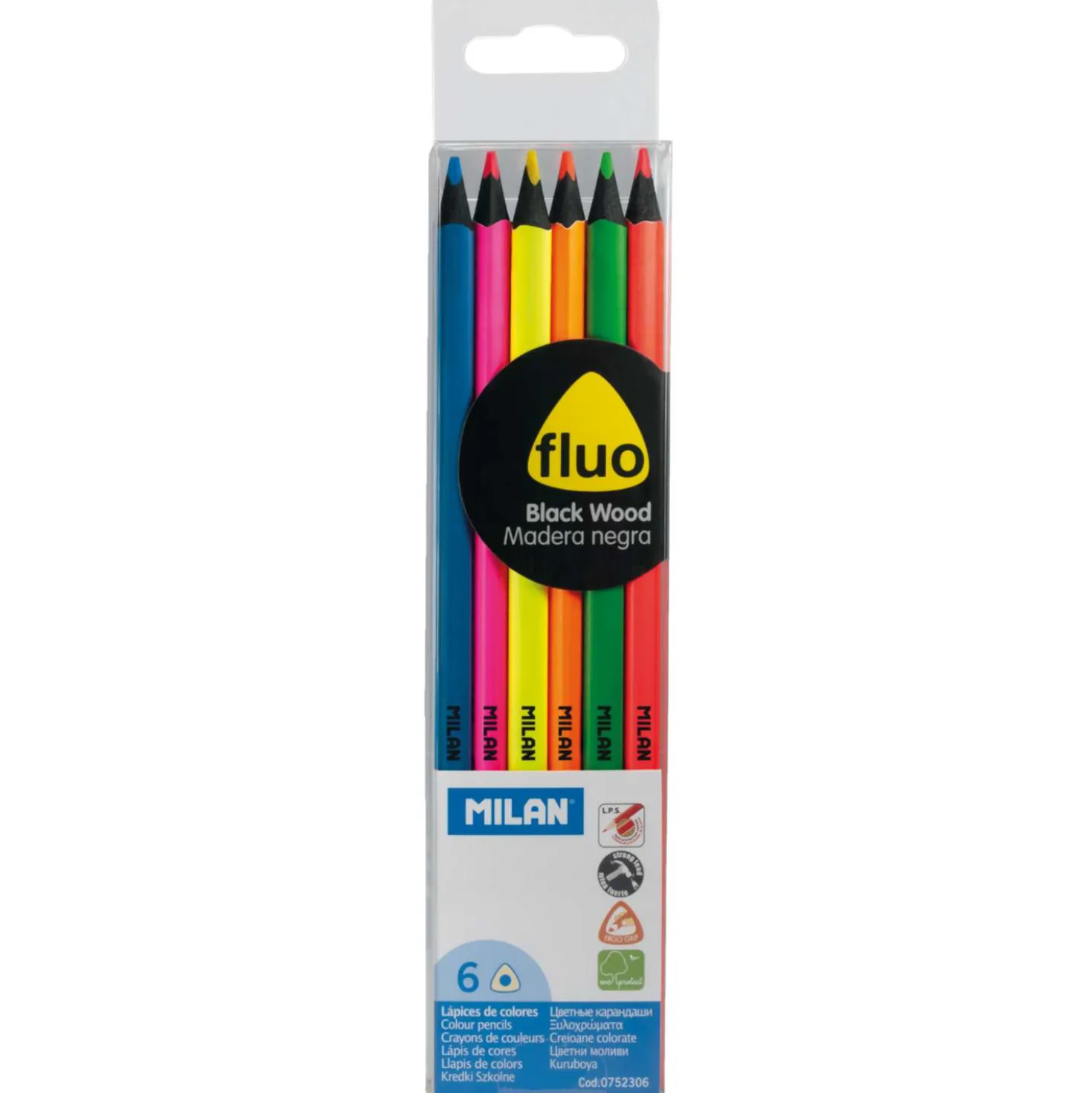 MILAN® Farbstifte aus schwarz gefärbtem Lindenholz, 6er-Sets