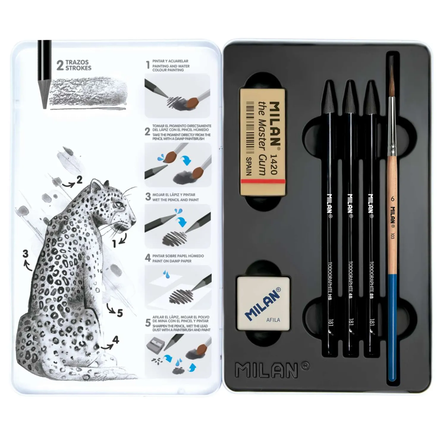 MILAN® TODOGRAPHITE 181, wasservermalbare Graphitminen-Set