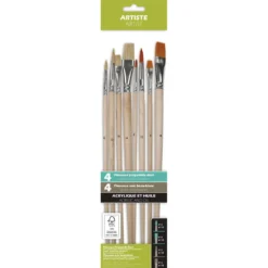 pébéo 8er-Set Acryl- und Öl-Pinsel, Synthetikfaser und Schweineborsten, langer Stiel