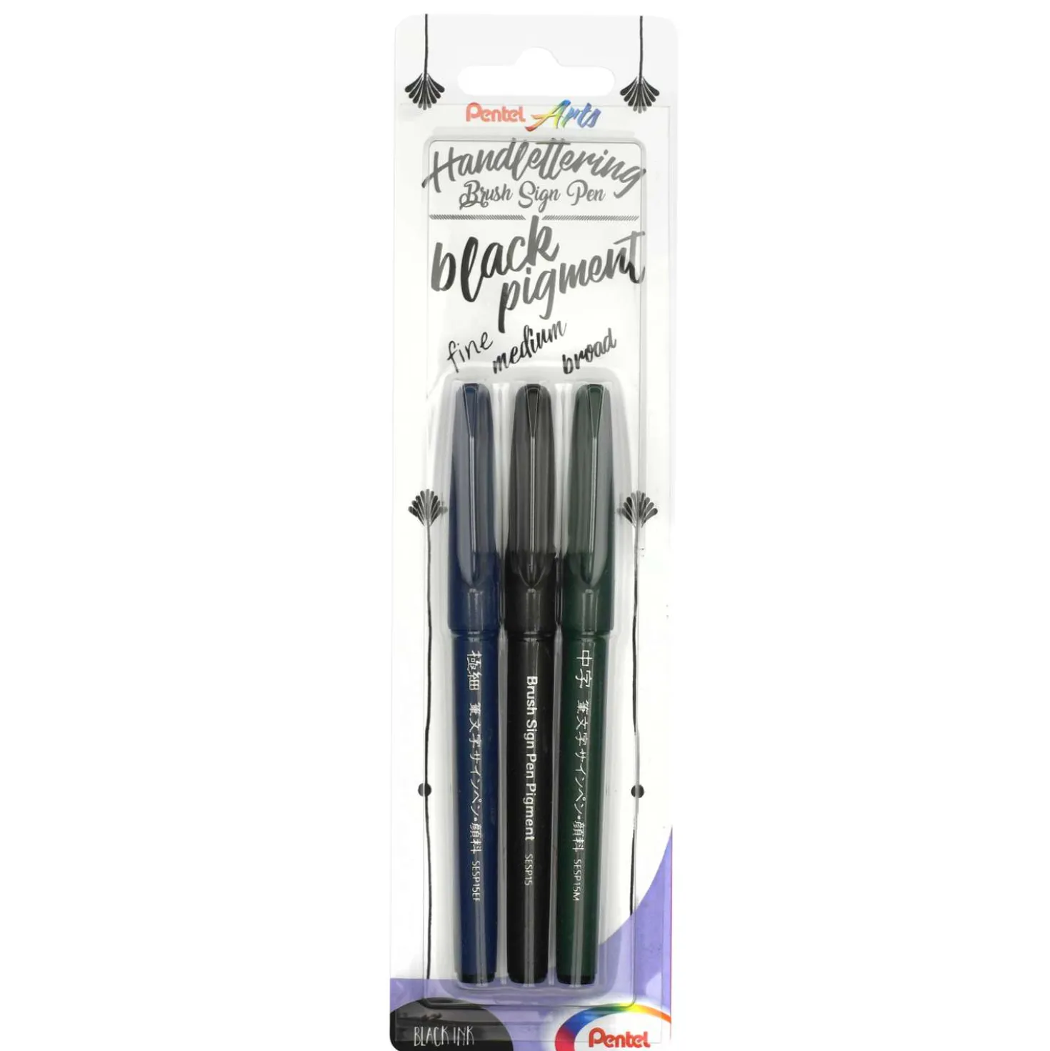 Pentel® Brush Sign Pen Black Pigment, 3er-Set