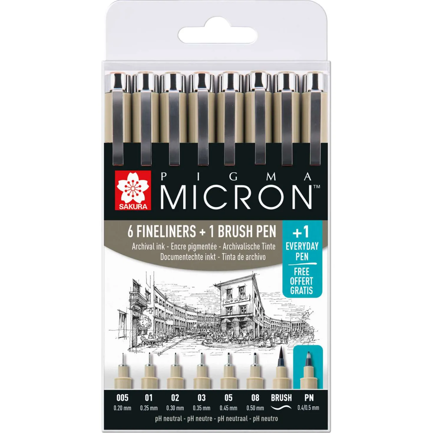 SAKURA® PIGMA® MICRON™ Fineliner-Set + Everyday Pen gratis