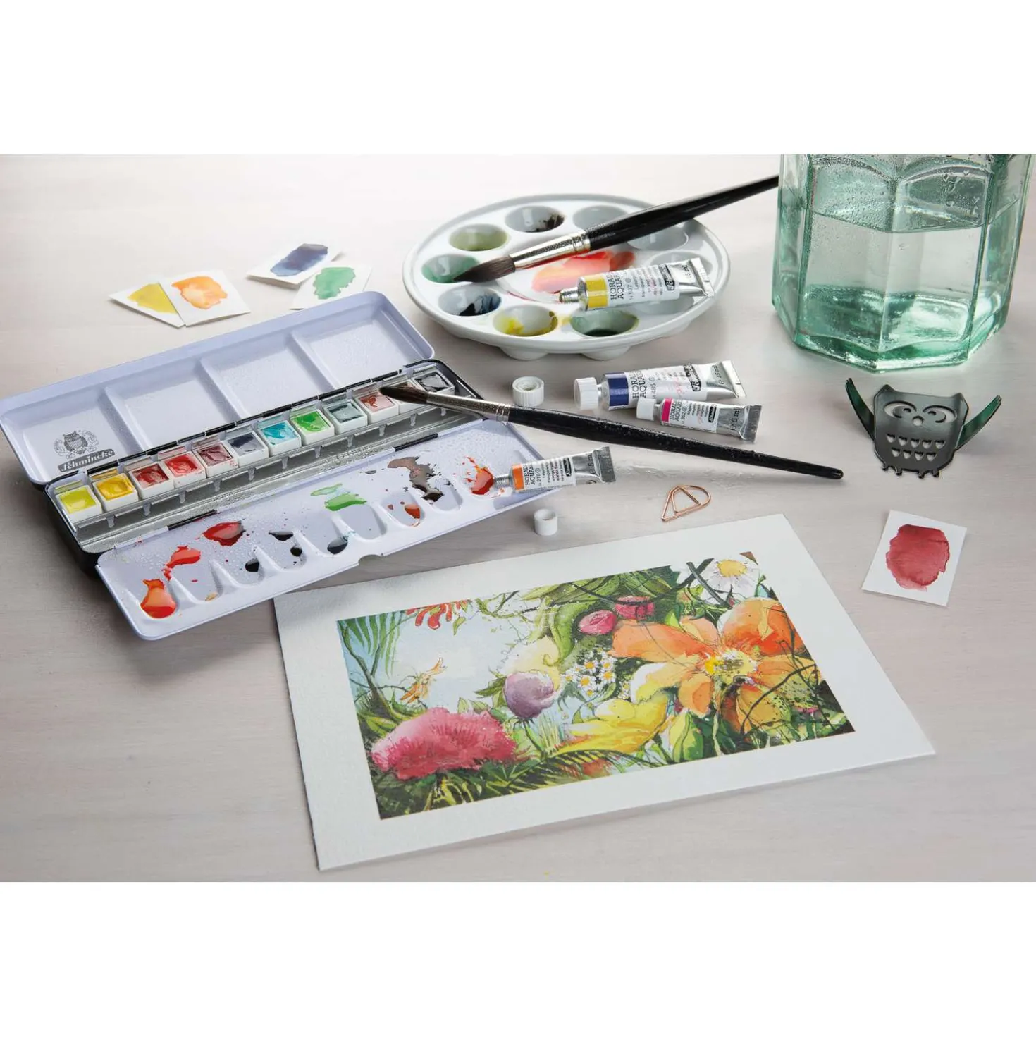 SCHMINCKE HORADAM® Feinste Künstler Aquarellfarben, Metallkasten mit halben Näpfchen